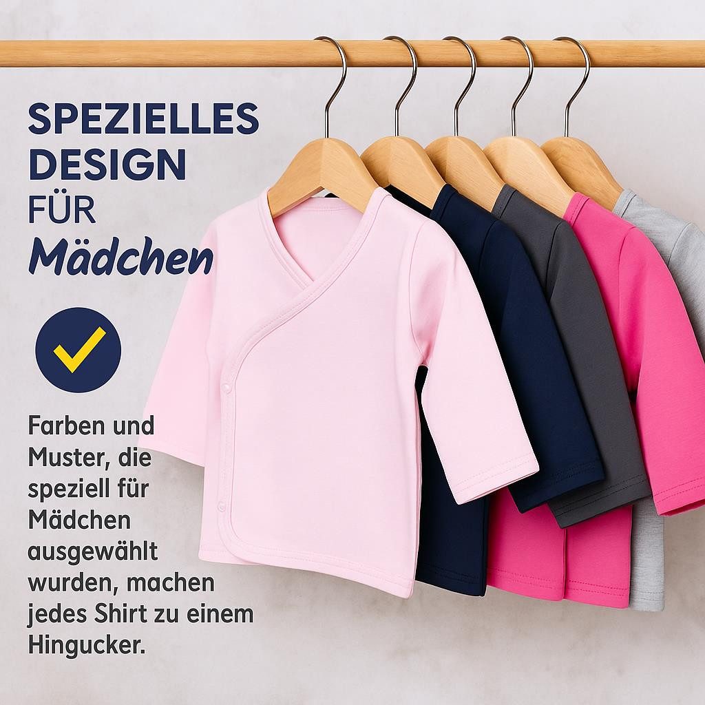 LOREZA Wickelshirt 5er Set Mädchen Baby Wickelshirts langarm 100% Baumwolle (Set, 5-tlg., 5er-Pack)