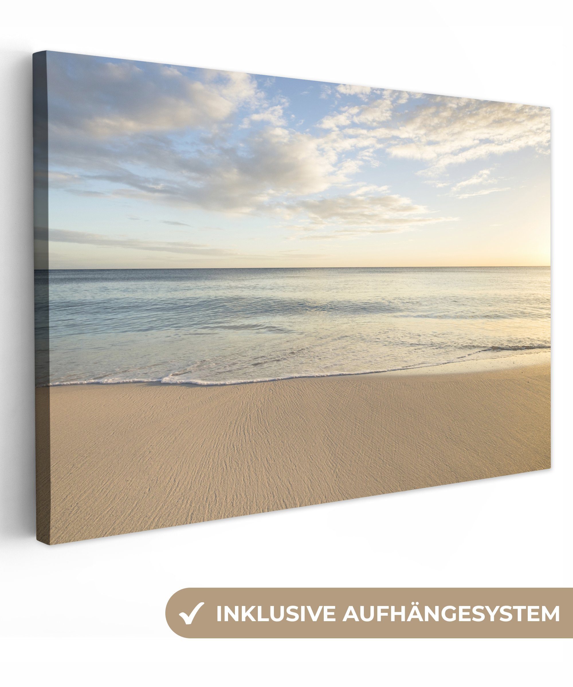 OneMillionCanvasses® Leinwandbild Strand - Wasser - Wolken, (1 St), Wandbild Leinwandbilder, Aufhängefertig, Wanddeko, 30x20 cm