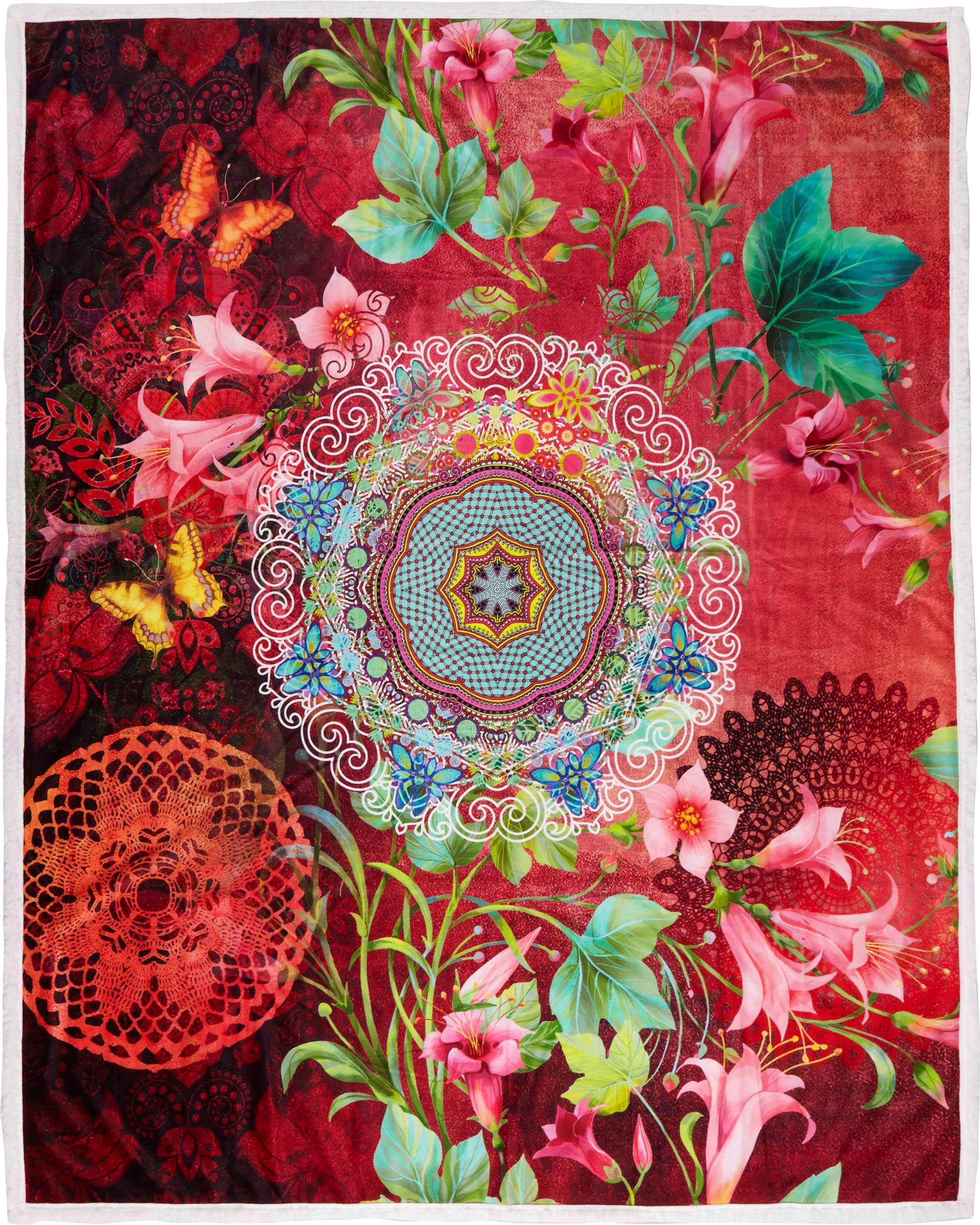 Mandala Kuscheldecke Plaid mit und hip, Blumen, Novali,