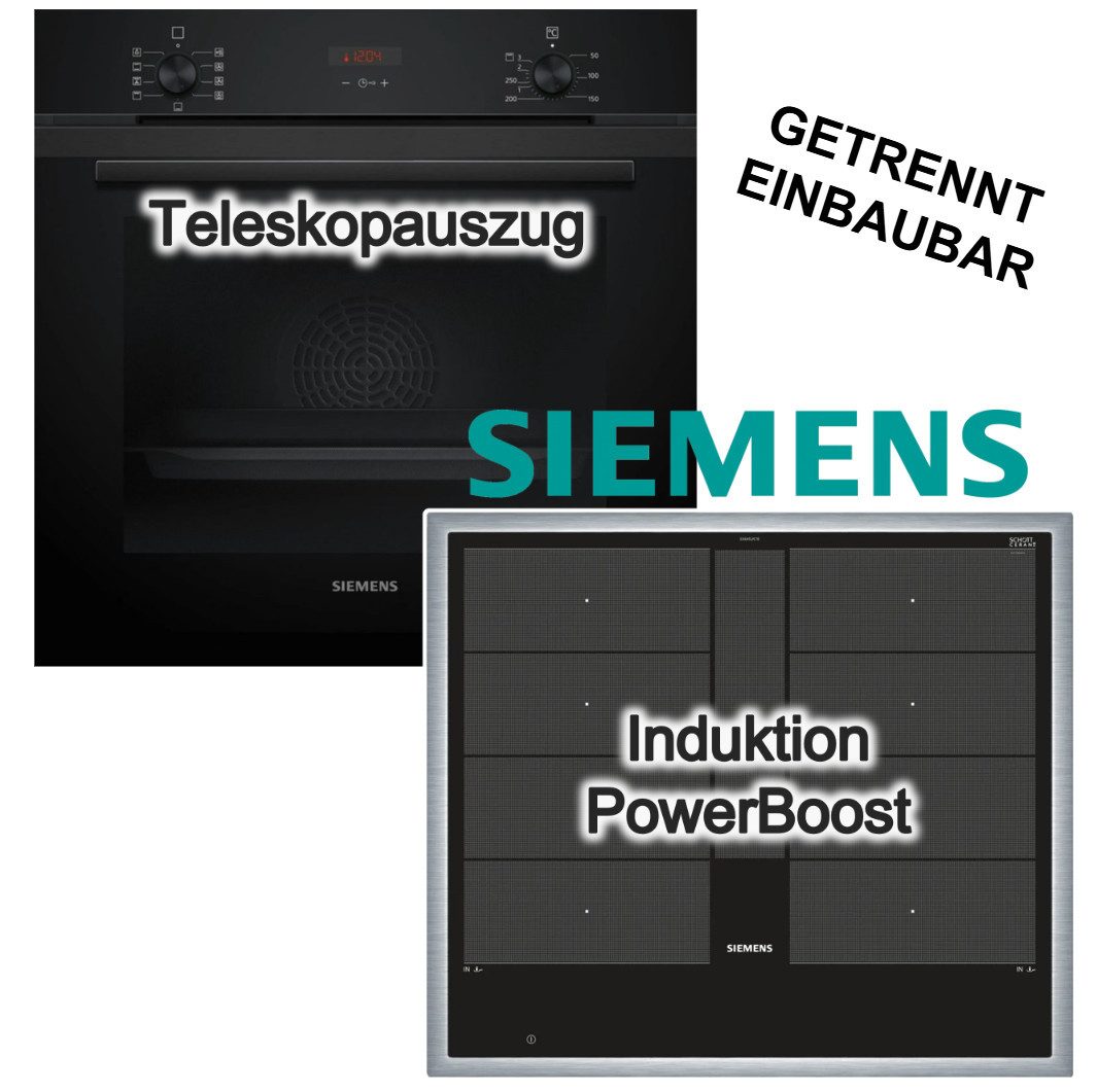 SIEMENS Backofen-Set Backofen 3DHeißluft Hydrolyse + vario Induktionskochfeld powerBoost, mit 1-fach Teilauszug