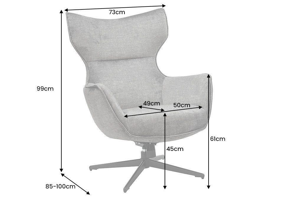 riess-ambiente Ohrensessel VOGUE taupe / schwarz - Samt, Metallbeine, mit Armlehnen, drehbar (Einzelartikel, 1-St), gepolsterter Lesesessel - ideal für Wohnzimm – Bild 4 von 5