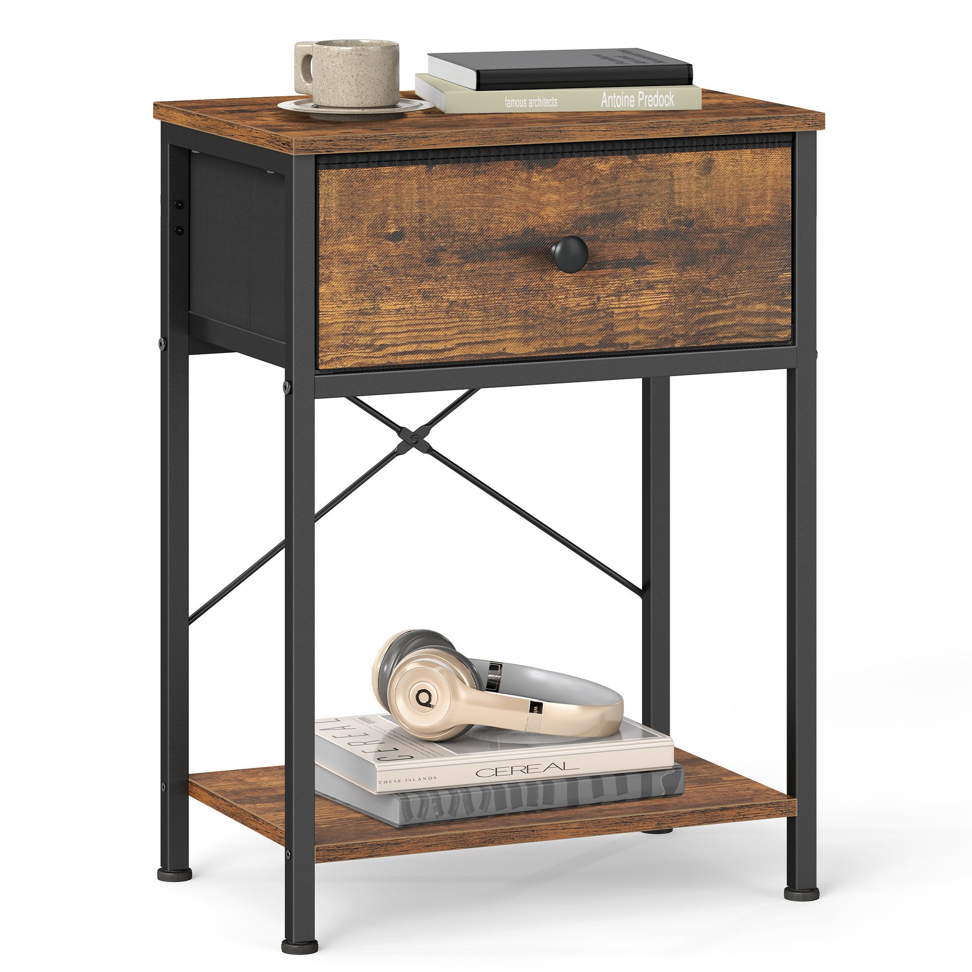 SONGMICS Nachtschrank Beistelltisch mit Schublade, Nachtschrank, für Schlafzimmer,Wohnzimmer mit einer Ablage unten, Nachtkommode, 30 x 39,6 x 60,4 cm