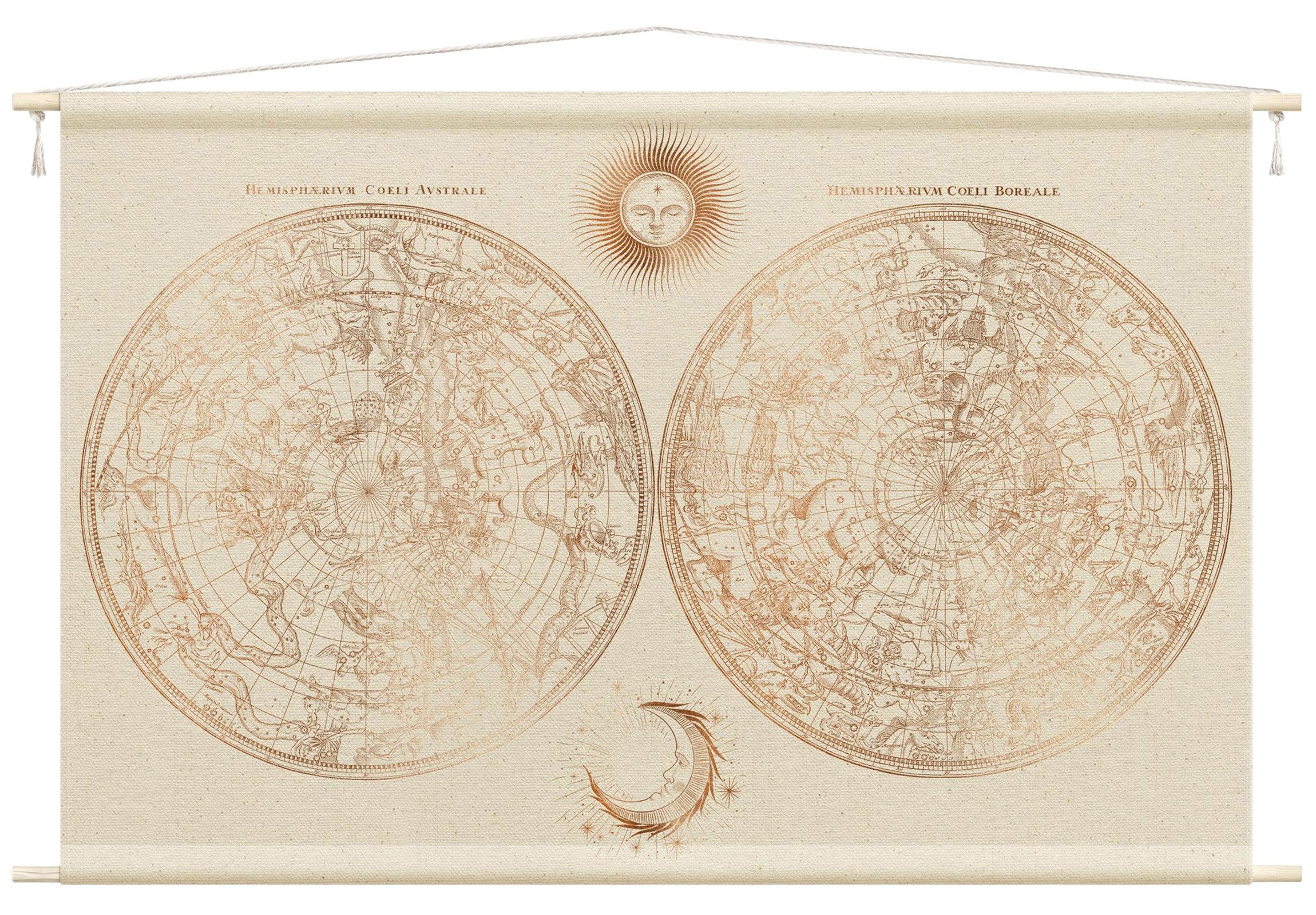 Bilderdepot24 Wandteppich modern Vintage Spirituell Sterne gold, rechteckig, Höhe: 2.6 mm, großes Wandbild aus Natur-Baumwolle Wandbehang Stoffbild Tuch Wollseil