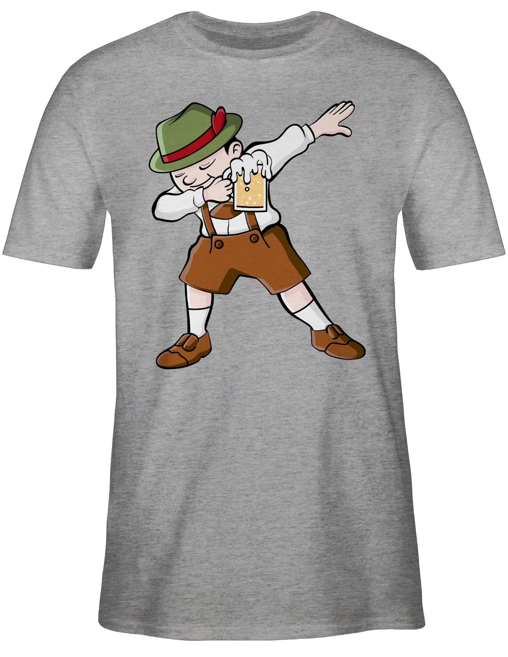 Oktoberfest Mode Lederhosen 2 Bayern T-Shirt Dabbing Herren für Shirtracer meliert Grau