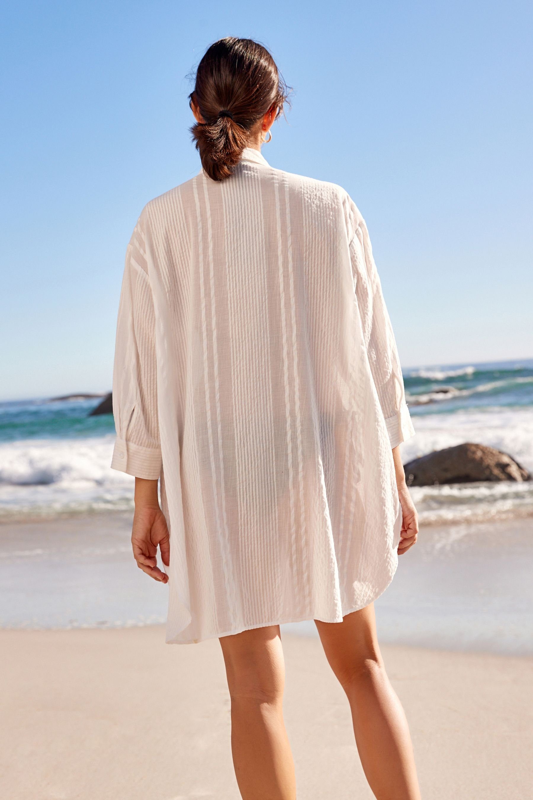 Strukturiertes Next White Baumwolle aus Strandshirt (1-tlg) Strandhemd