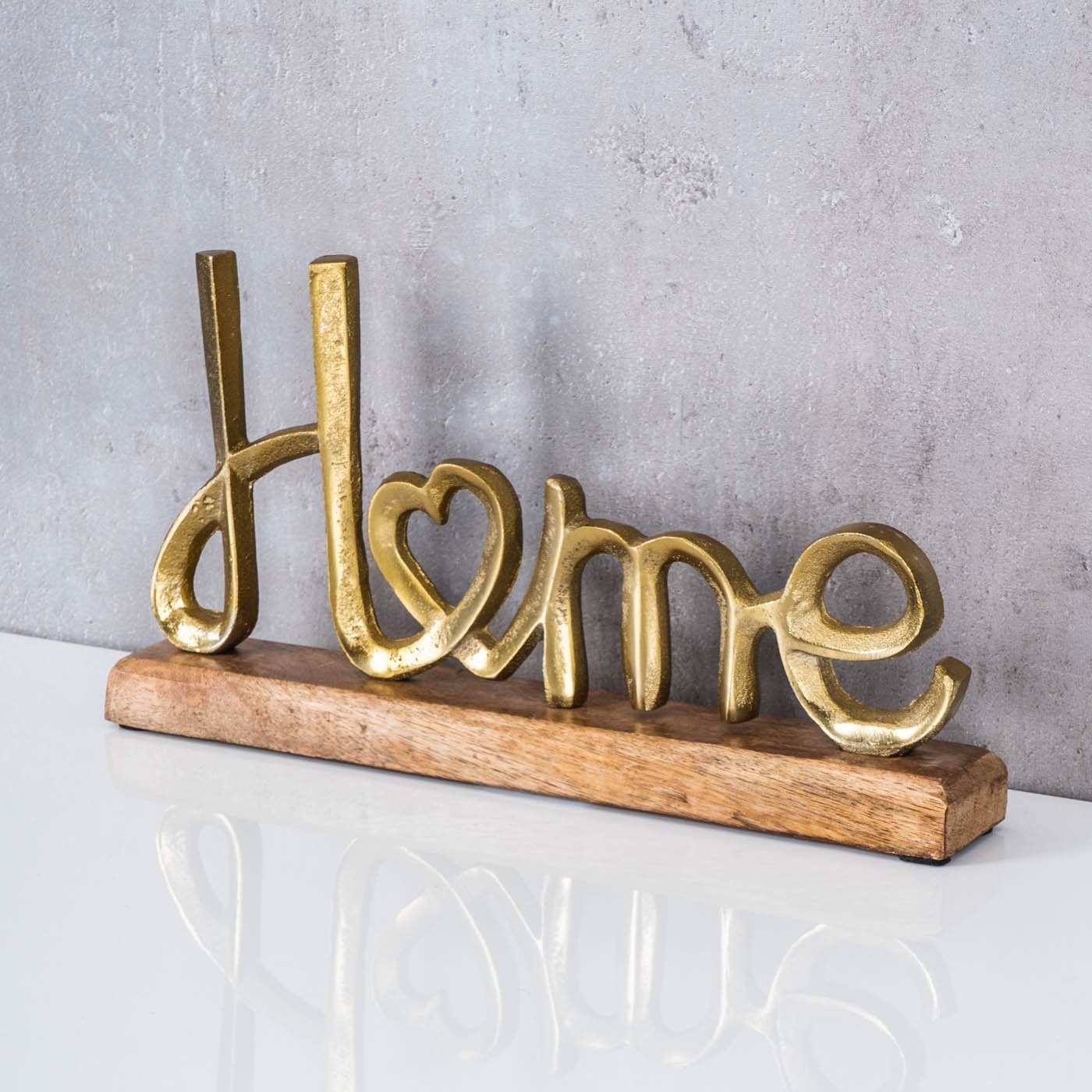 Deko-Schriftzug, Home Aufsteller Holz Schriftzug Levandeo® Mangoholz Gold Deko Metall H17cm