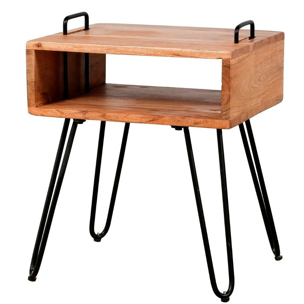 RINGO-Living Beistelltisch Massivholz Schwarz-matt, in Möbel Lani Natur-dunkel Nachttisch und