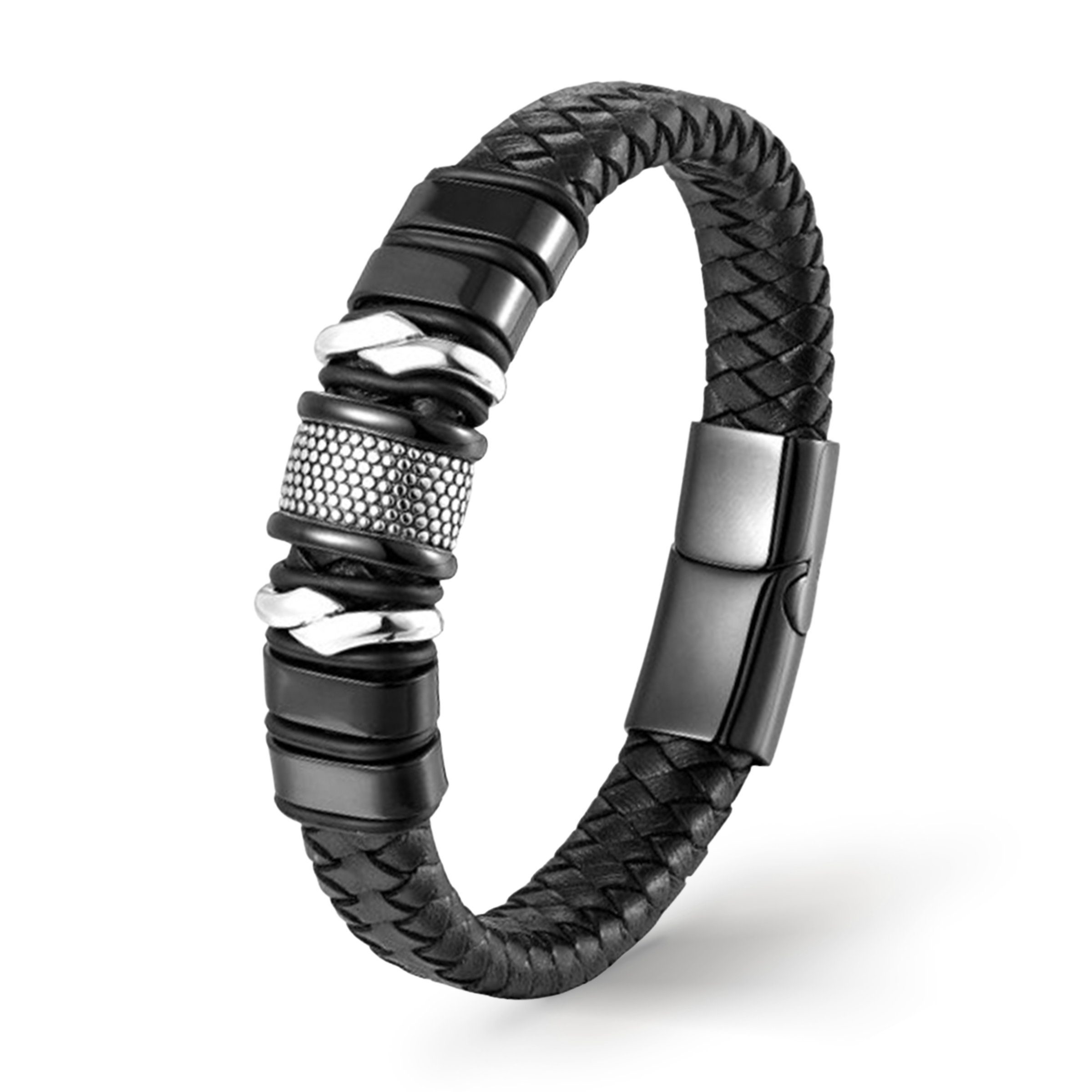 UNIQAL.de Lederarmband Casual in Schwarz Geflochten Lederarmband in Style, Designed Herren "BLACK MAMBA" (Edelstahl, Germany Deutschland), Echtleder, Handgefertigt