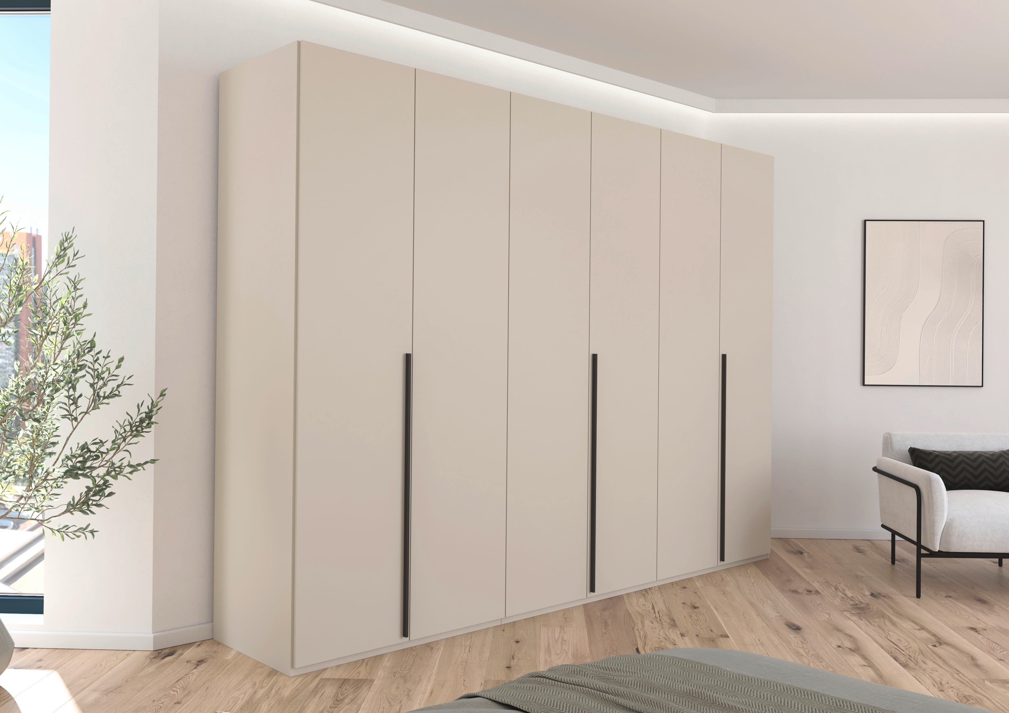 rauch Drehtürenschrank Kleiderschrank Schrank Garderobe Wäscheschrank BESTSELLER MONTCLAR (3 Ausstattungen BASIC/CLASSIC/PREMIUM (SOFT-CLOSE), Breiten 201-400 cm) Front in Glas/Hochglanz/Dekor/Grauspiegel in 5 Breiten MADE IN GERMANY