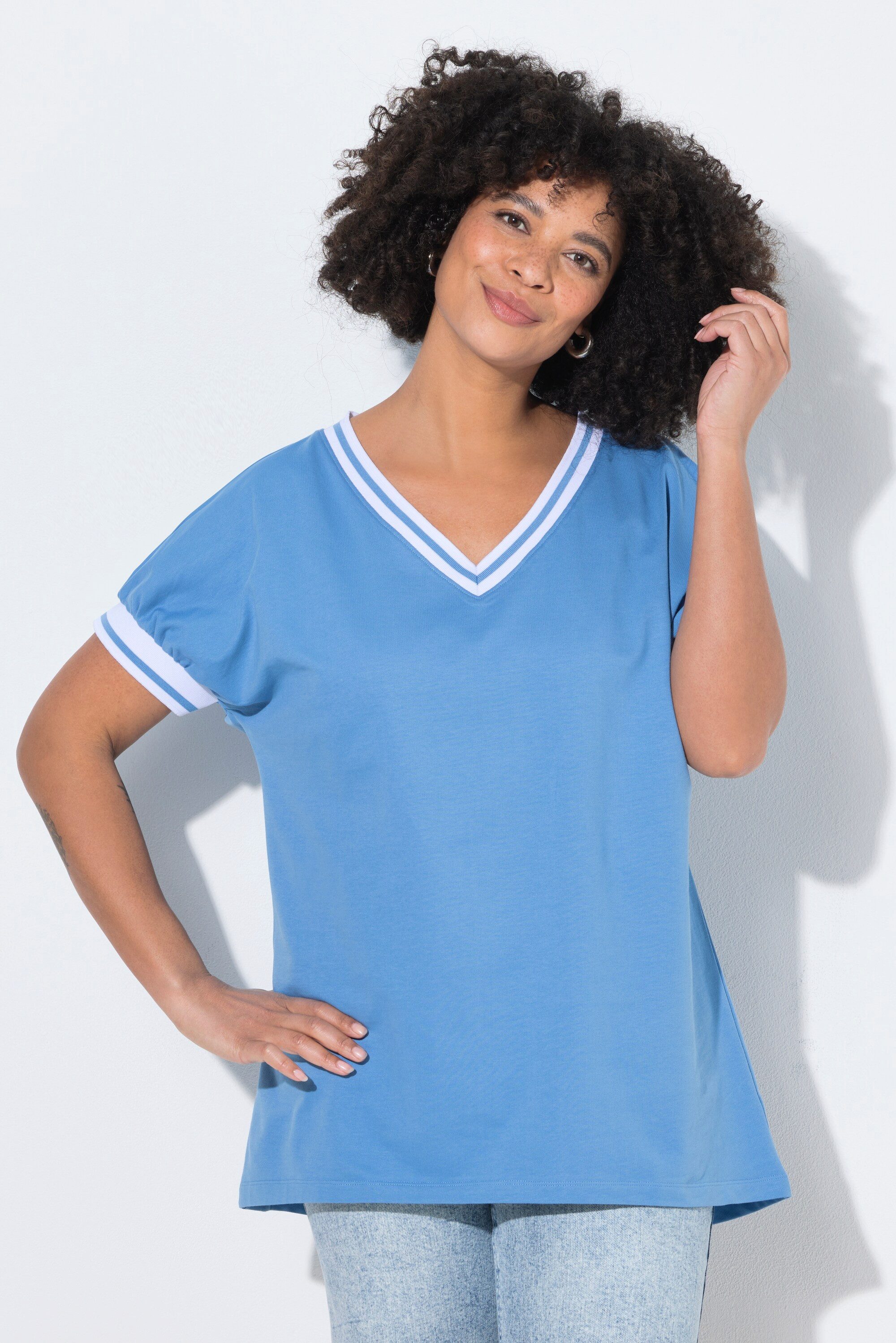 Angel of Style Sweatshirt Sweater oversized V-Ausschnitt Streifenbündchen