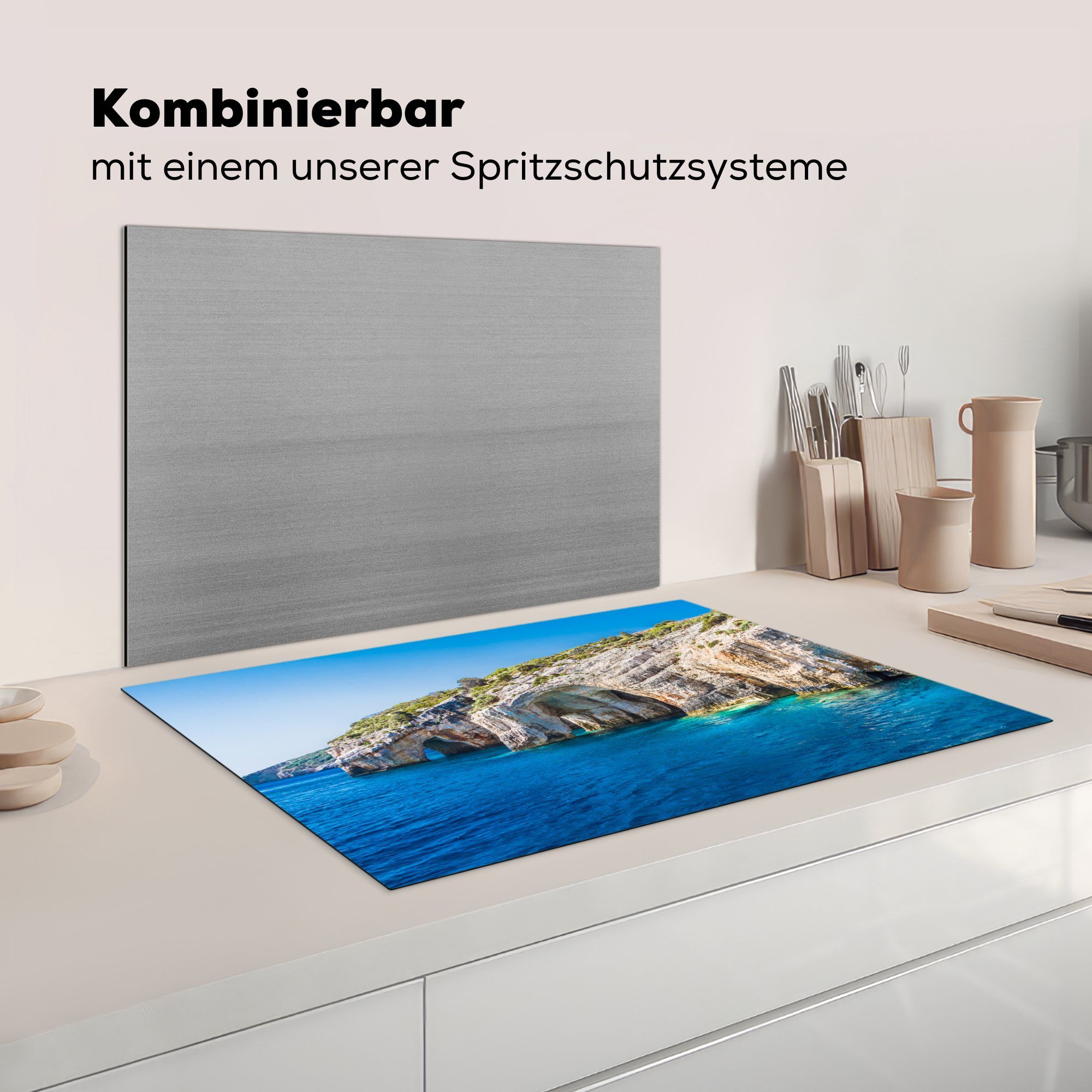 MuchoWow Induktionskochfeld Schutz 81x52 für tlg), cm, Vinyl, an Ceranfeldabdeckung die (1 küche, Herdblende-/Abdeckplatte Höhlen der Küste,