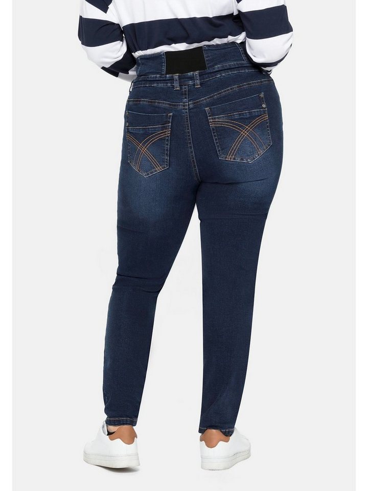 Sheego Stretch-Jeans Große Größen mit High-Waist-Bund, Bei schmalerer  Taille, breiteren Hüften, etwas Bauch