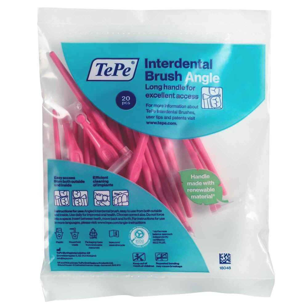 TePe Interdentalbürsten Angle Pink 0,4 mm, ISO 0 20-Pack, Langer, flacher Griff