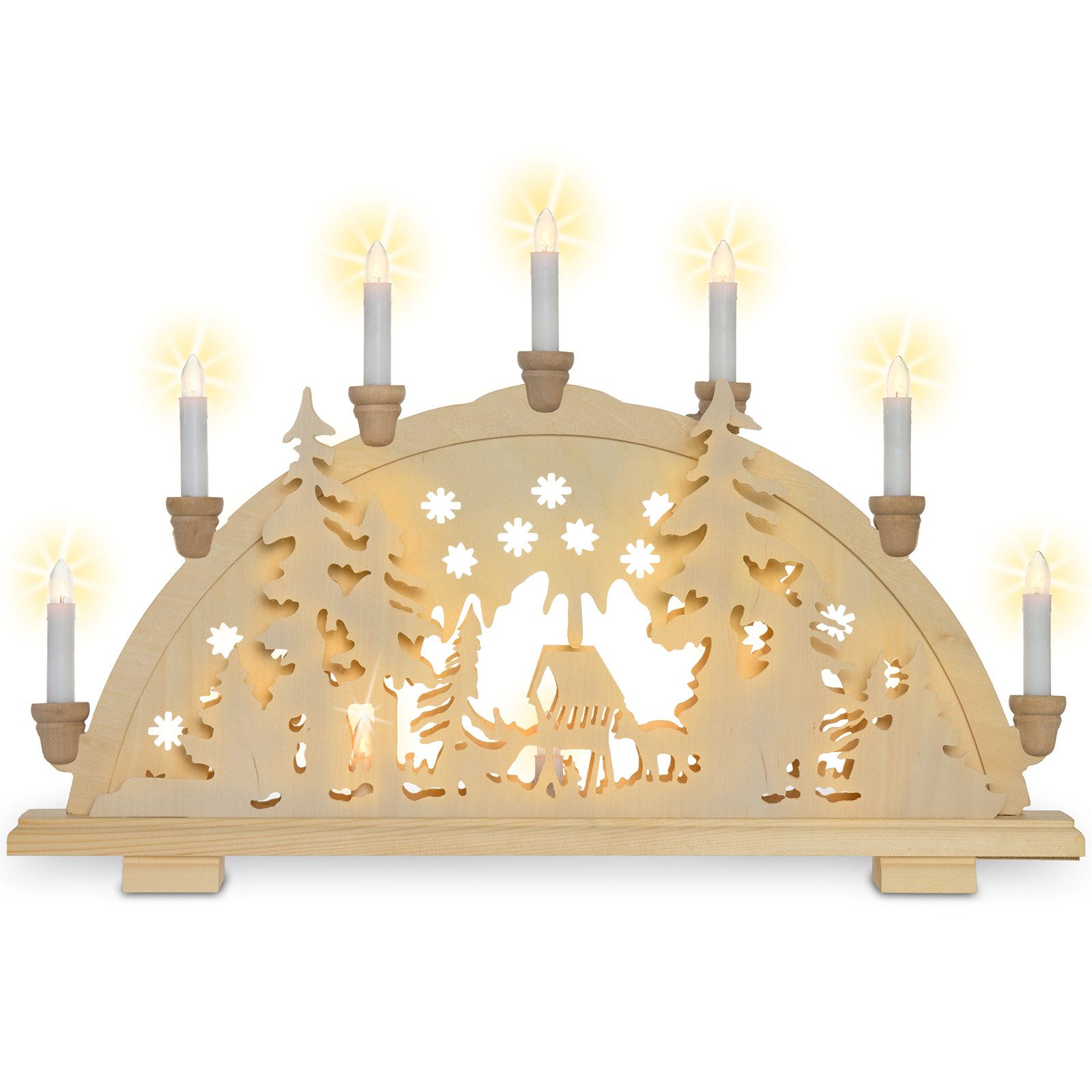 SIKORA Schwibbogen LB42 beleuchteter Holz Schwibbogen mit 7 Kerzen