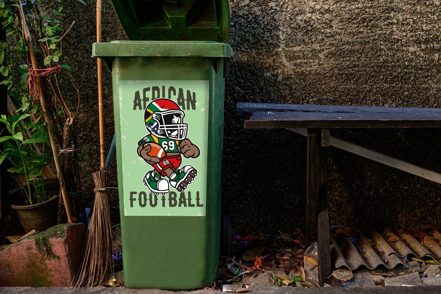 (1 - Sport - MuchoWow Jahrgang - Wandsticker Container, Mülltonne, Abfalbehälter Sticker, St), Fußball Afrika Mülleimer-aufkleber,