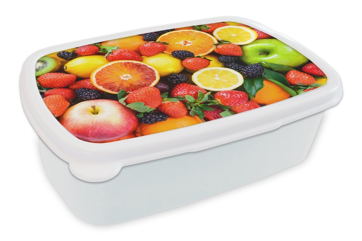 für Zitrone MuchoWow und Jungs Erwachsene, Kunststoff, Obst, Erdbeere (2-tlg), weiß Brotbox - Lunchbox Mädchen Brotdose, Kinder und für -