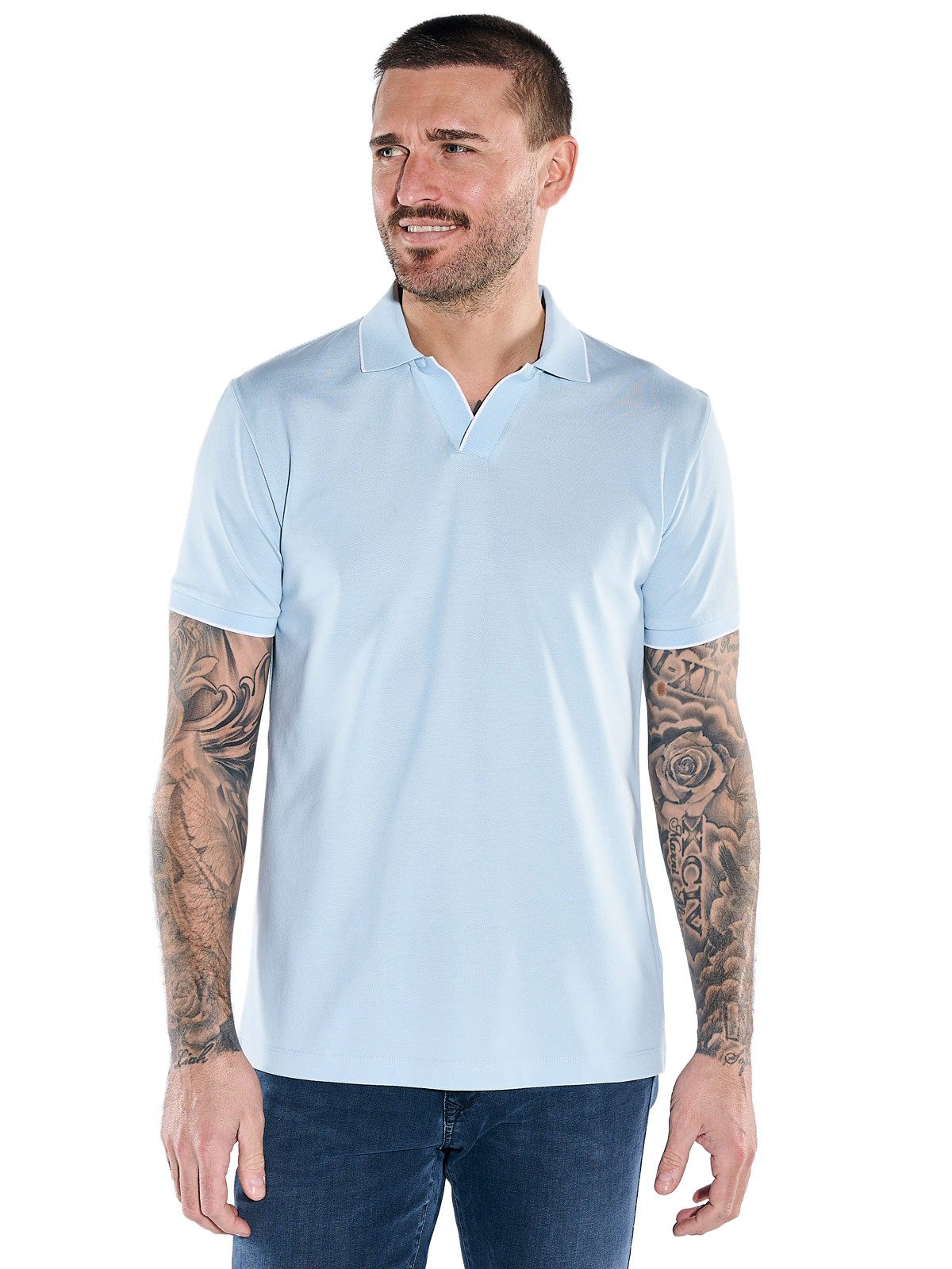 emilio adani Poloshirt Herren Poloshirt aus Funktionsmaterial, Hellblau