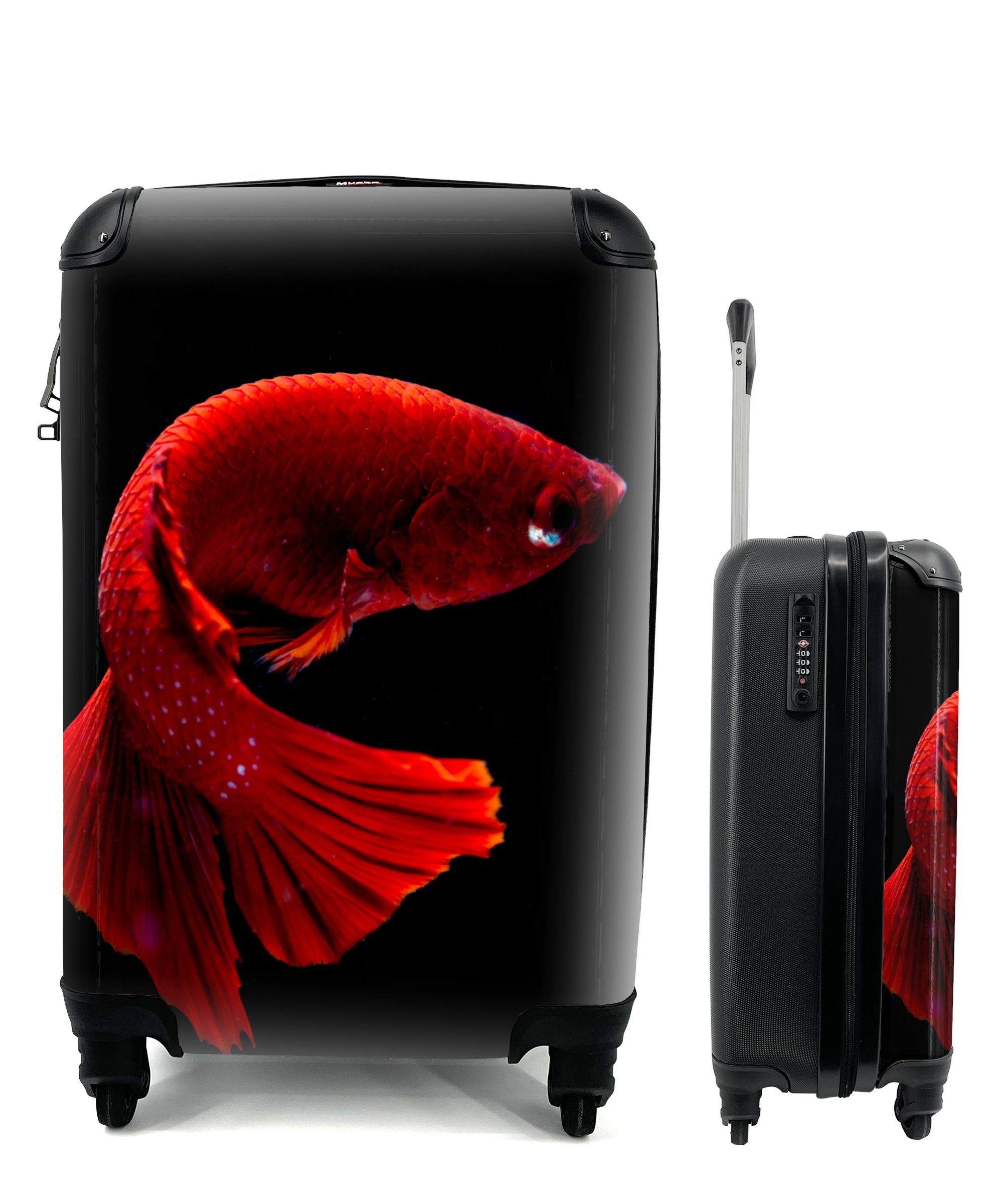 Handgepäckkoffer Rot, Trolley, Meerestier Schwanz Reisetasche Ferien, Rollen, - - mit - Fisch für MuchoWow Handgepäck Reisekoffer 4 rollen,