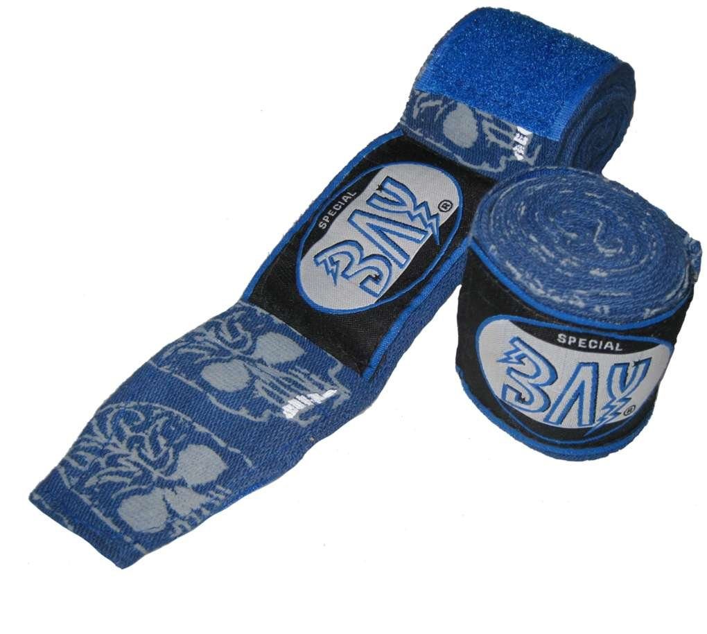 Totenkopf Boxbandagen BAY-Sports Handbandagen blau Boxen Box-Bandagen