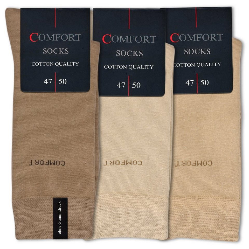Die Sockenbude Basicsocken COMFORT (Bund, 3-Paar, beige) Größe 47/50 (XXL)  mit Softrand ohne Gummi