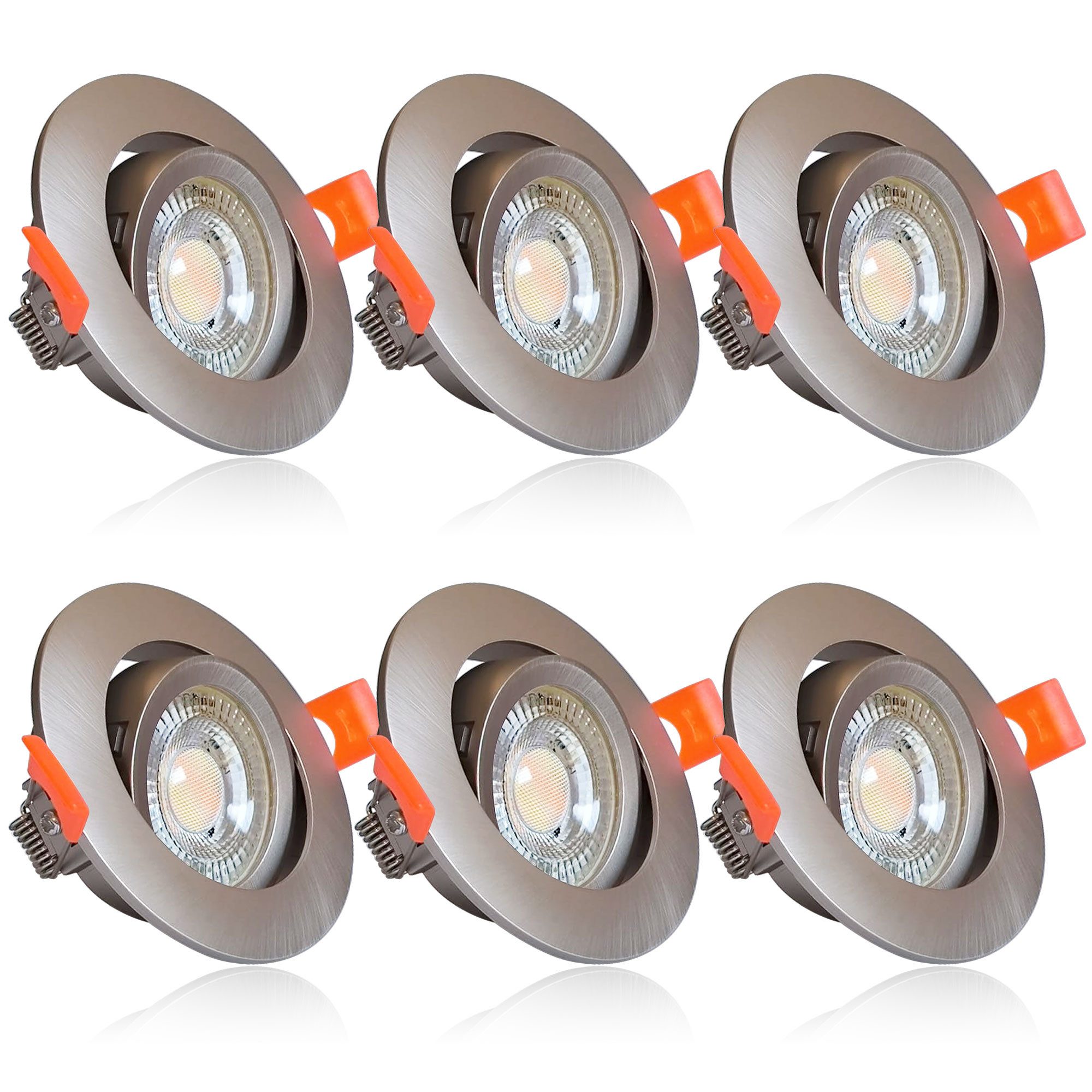 Maxkomfort LED Einbaustrahler 6er Set LED Einbaustrahler schwenkbar ultraflach Ø85mm, LED wechselbar, Warmweiß/Kaltweiß/Neutralweiß, 3 Lichtfarben - 3000K/4000K/6500K - Deckenspots/Einauspots IP20 silber