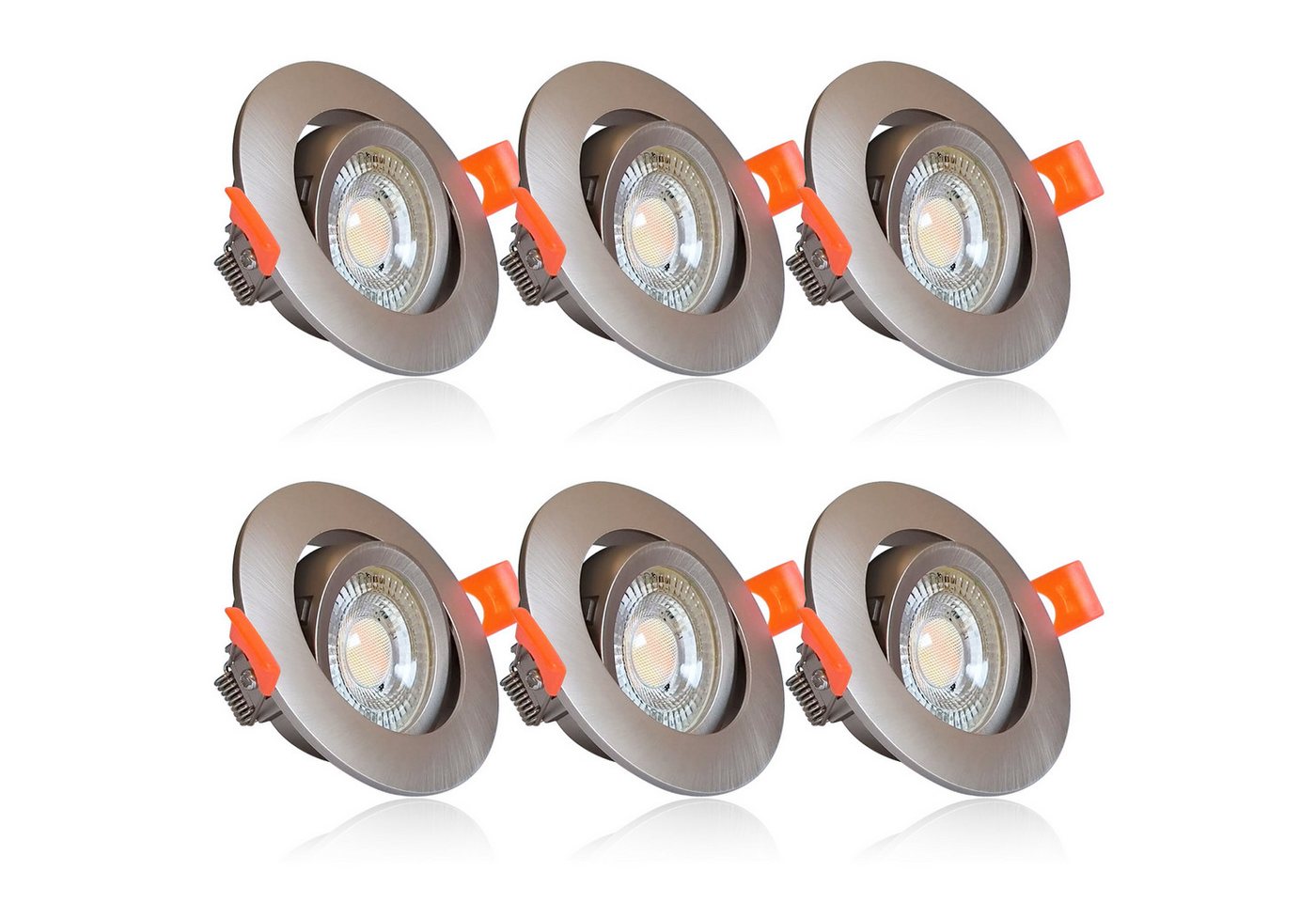 Maxkomfort LED Einbaustrahler 6er Set LED Einbaustrahler schwenkbar ultraflach Ø85mm, LED wechselbar, Warmweiß/Kaltweiß/Neutralweiß, 3 Lichtfarben - 3000K/4000K/6500K - Deckenspots/Einauspots IP20 silber