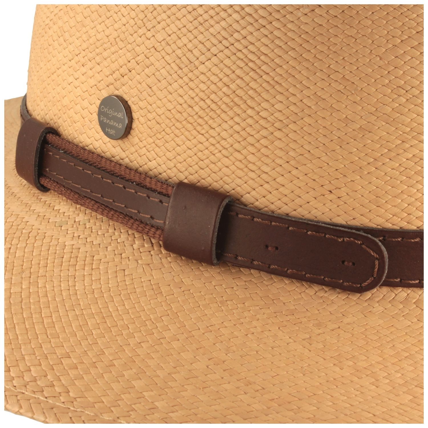 Breiter Strohhut Extra breiter Panama mit schicker Leder-Garnitur