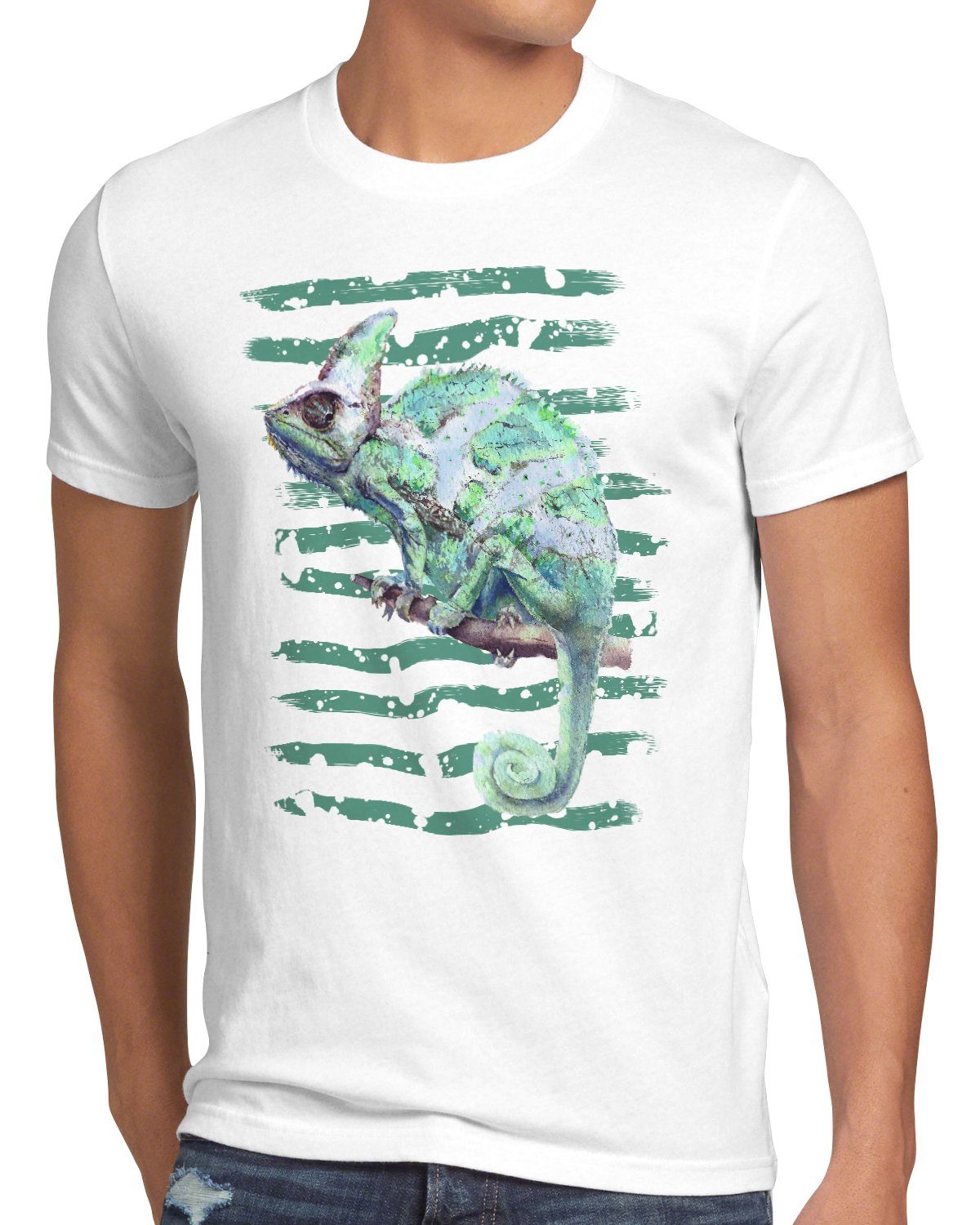 farbwechsel Print-Shirt Herren echse T-Shirt reptil Chamäleon style3