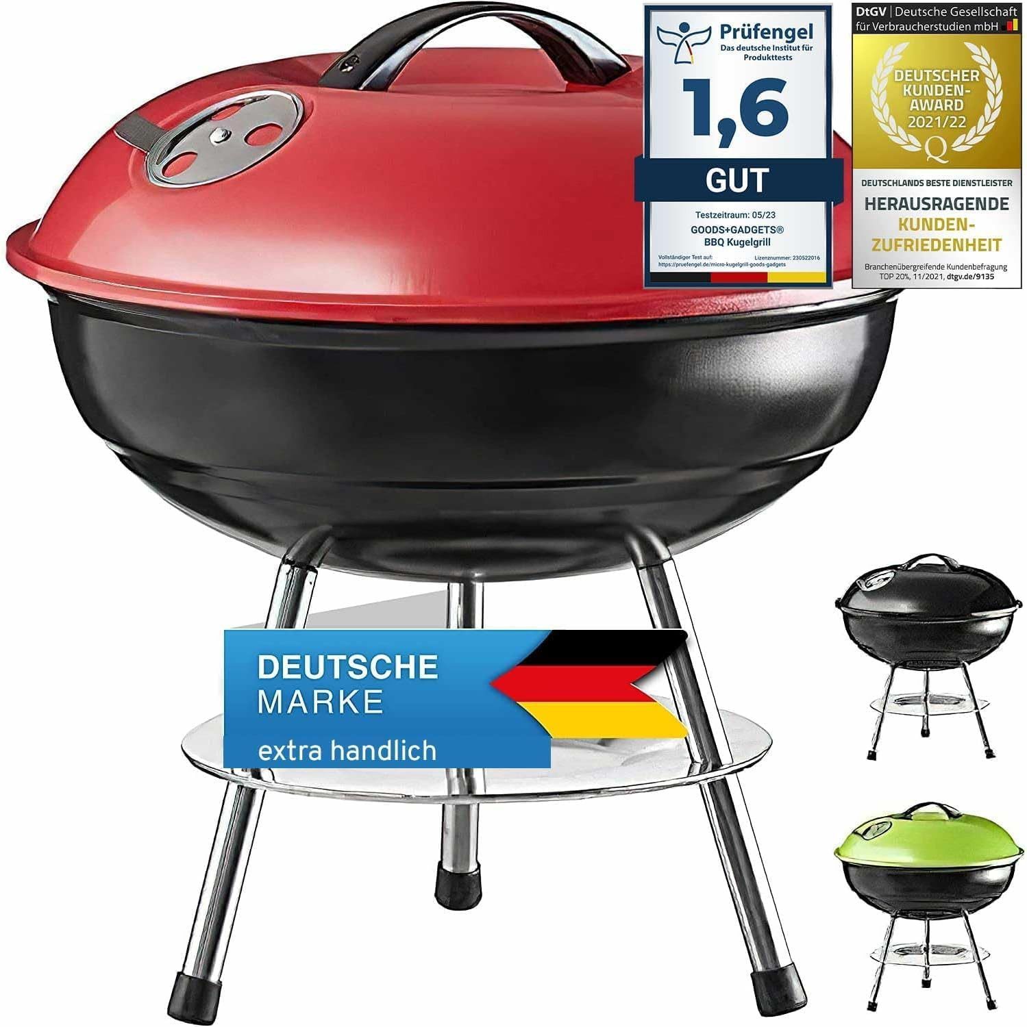 Goods+Gadgets Standgrill GOODS+GADGETS Mini Kugelgrill Campinggrill - Holzkohle BBQ Edelstahl, Camping Holzkohle-Grill Tischgrill