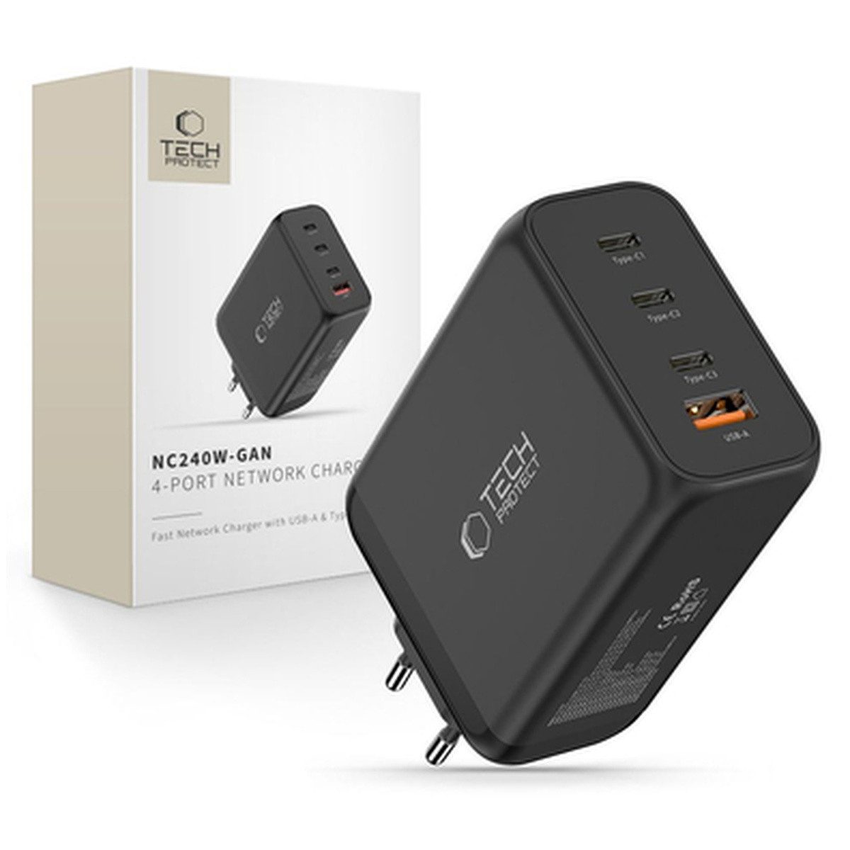 TECH PROTECT Tech Protect NC240W GaN 4 Port 240W WandLadegerät Smartphone-Ladegerät