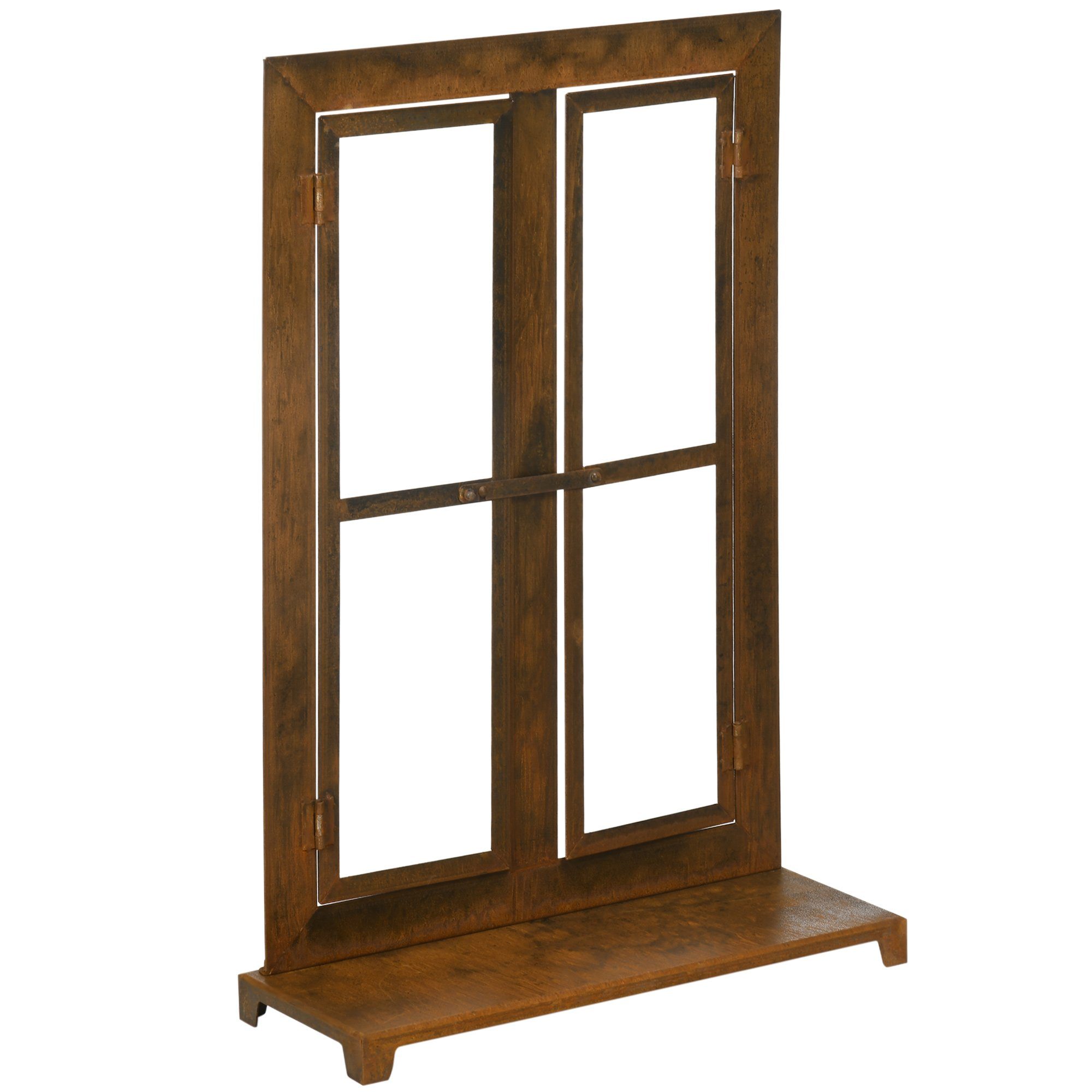 Outsunny Fenster Eisenfenster Edelrost Sprossenfenster 55 x 80 cm, (Gartendekoration für Balkon Terrasse, 1 St., Fensterrahmen mit Schwelle und Riegel), Rustikal-Braun
