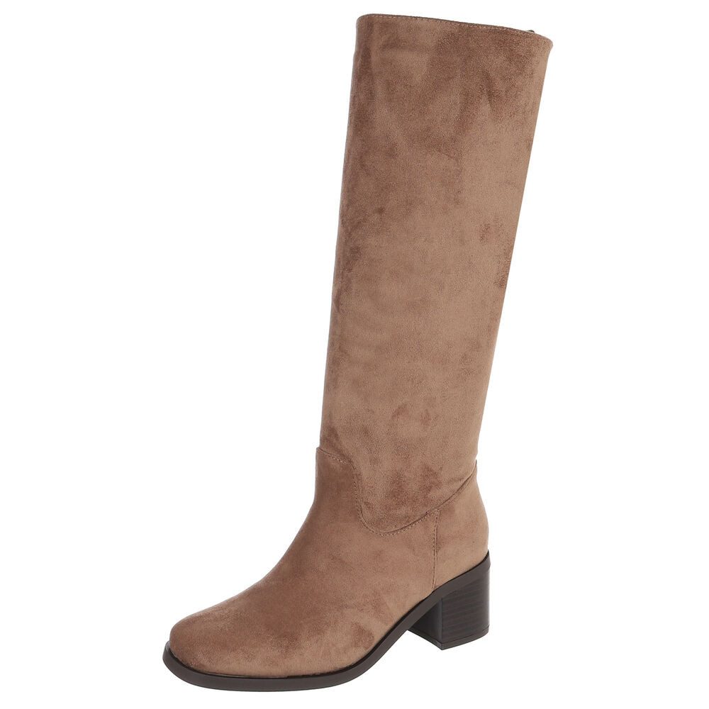 Ital-Design Damen Kniehohe Stiefel mit Blockabsatz Stiefel (92214558) Blockabsatz Stiefel in Hellbraun