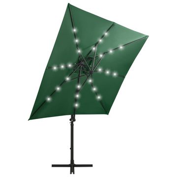 vidaXL Sonnenschirm Ampelschirm mit Mast und LED-Leuchten Grün 250 cm