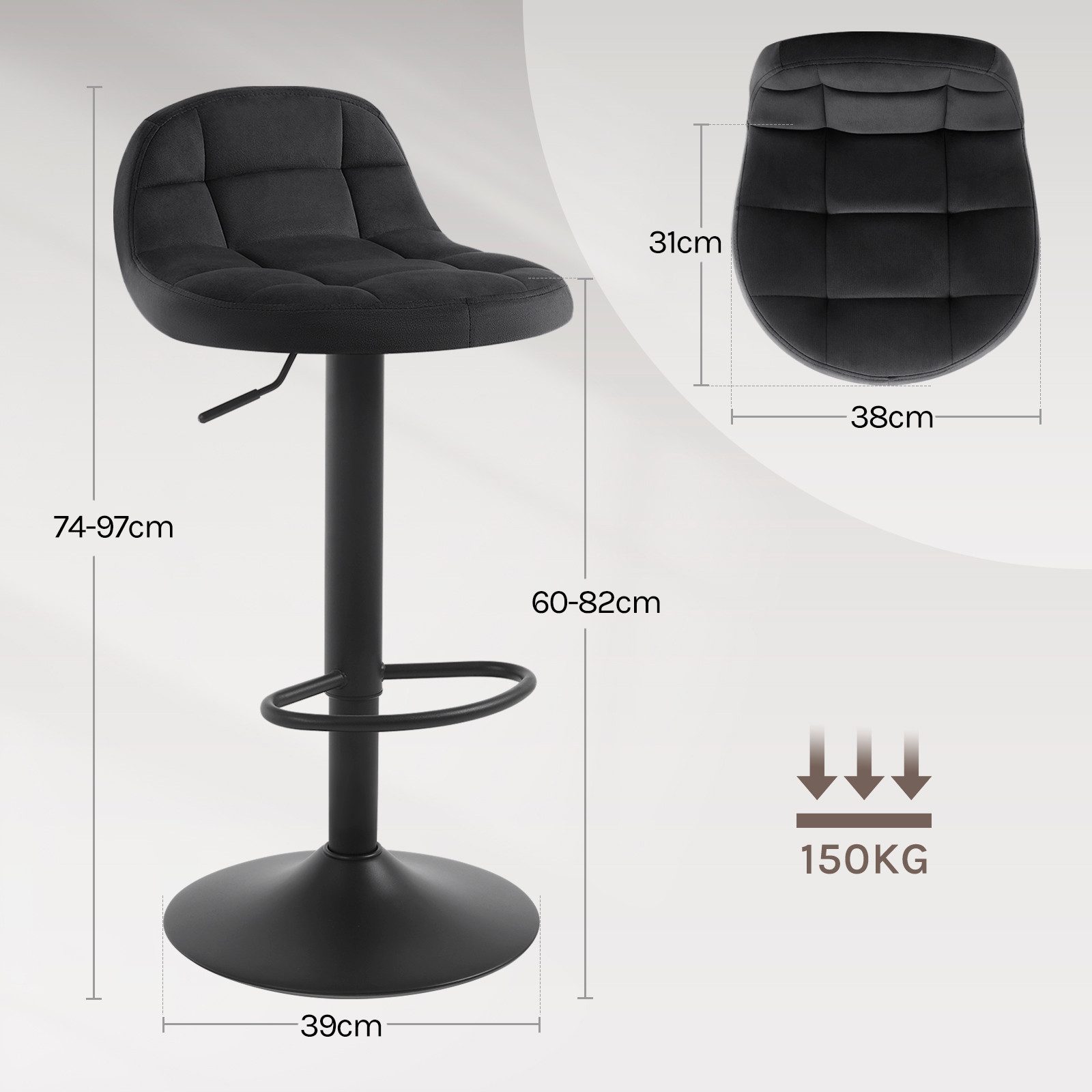 Woltu Barhocker (2 St), Barstuhl höhenverstellbar 360° Drehstuhl Samt Metall