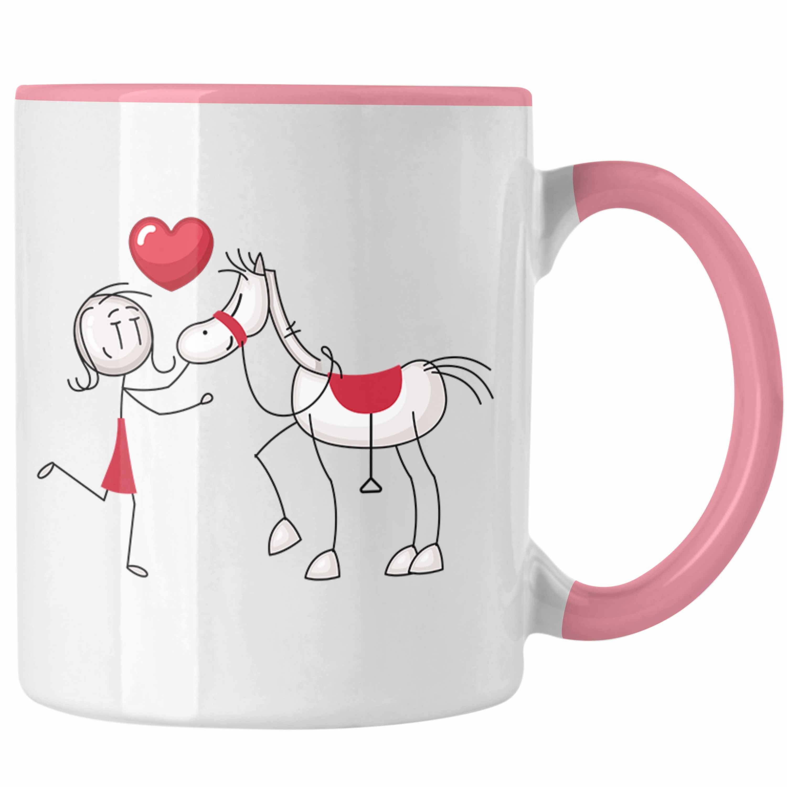 Trendation Tasse Reiterin Tasse Geschenk Kaffee-Becher für Pferdeliebhaber Geschenkidee Rosa | Teetassen