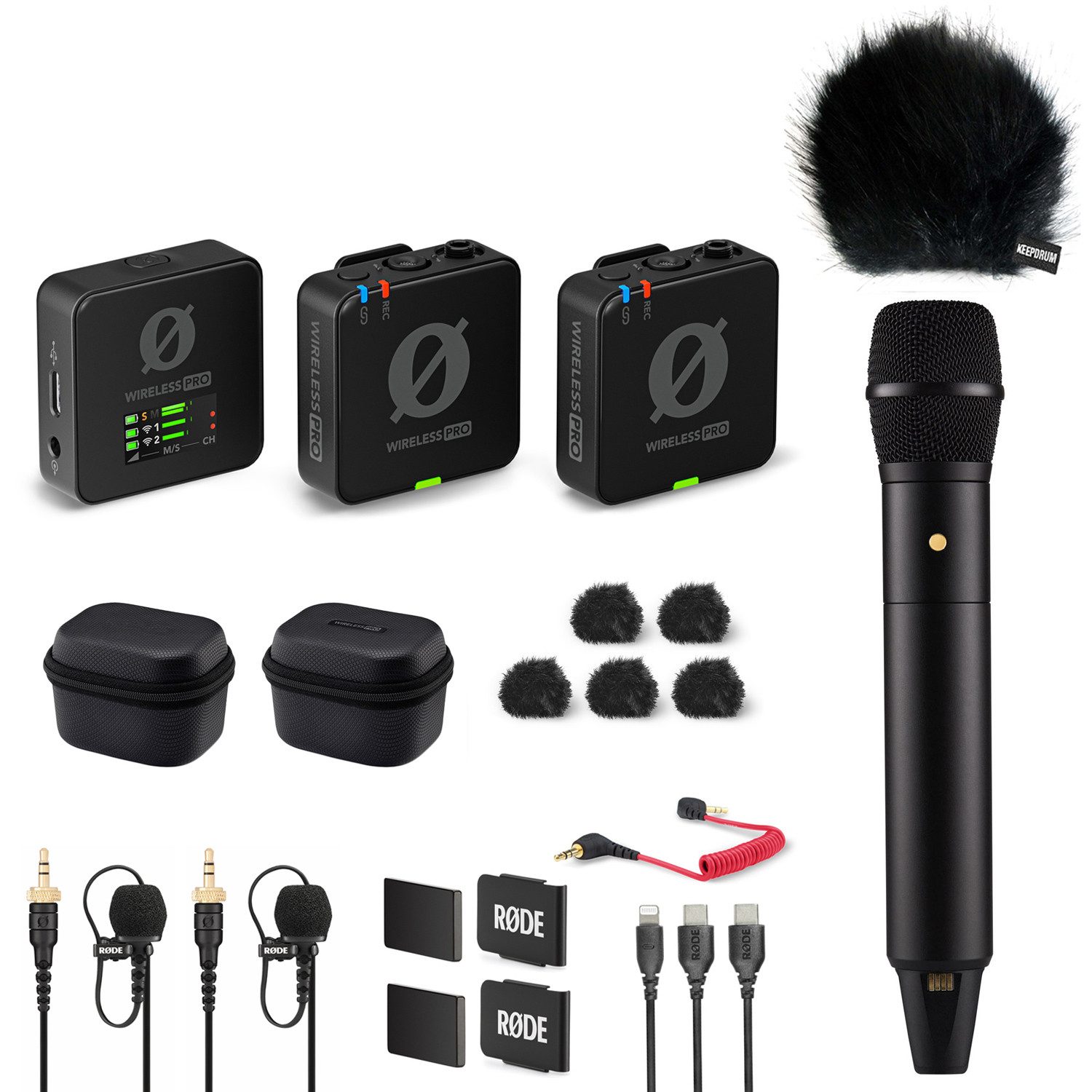Rode Wireless Pro Mikrofon-Set mit Handmikrofon und Windschutz Digitales Aufnahmegerät