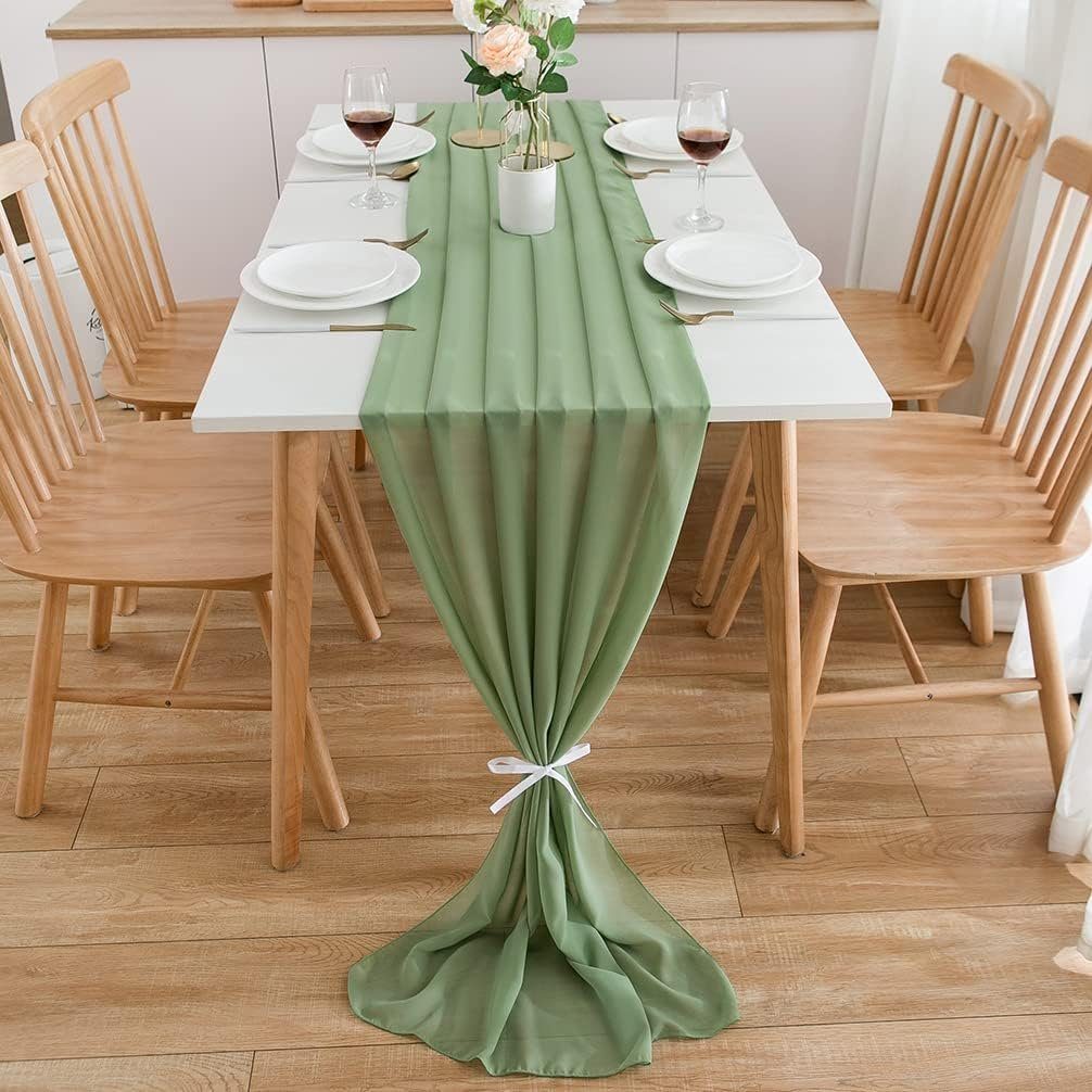 Coonoor Tischläufer Chiffon Hochzeit Indoor Tischband Bordeaux für 72x304 cm und Outdoor Tischdeko Grün Waschbar