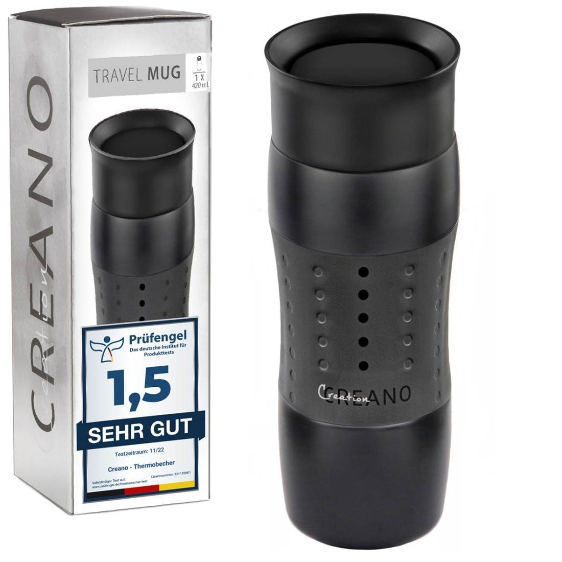 Creano Thermoflasche Design Travel Mug 420ml, abnehmbare Öffnung für einache Reinigung