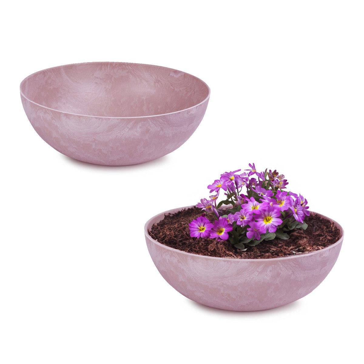 Blumentopf Pflanzschale für draussen Dekoschale rund alt-rosa marmoriert 20 cm