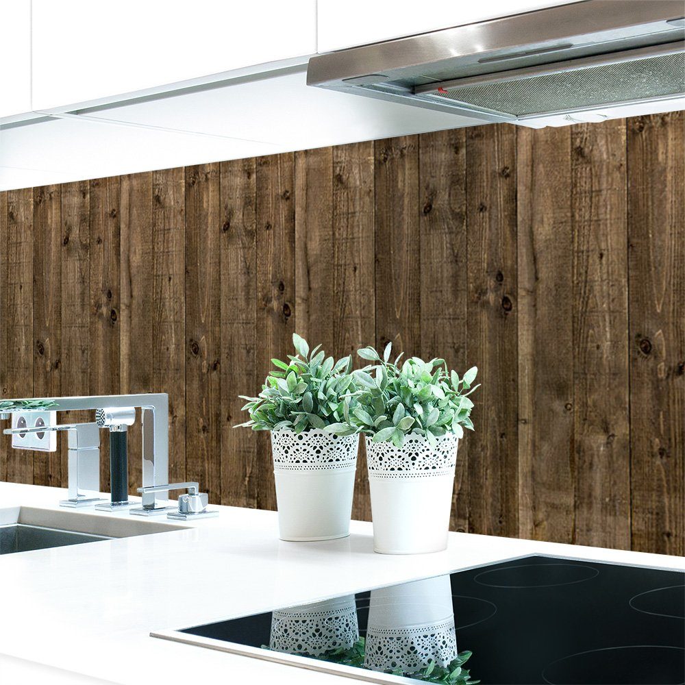 DRUCK-EXPERT Küchenrückwand Küchenrückwand Bretterwand 0,4 mm selbstklebend Premium Dunkel Hart-PVC