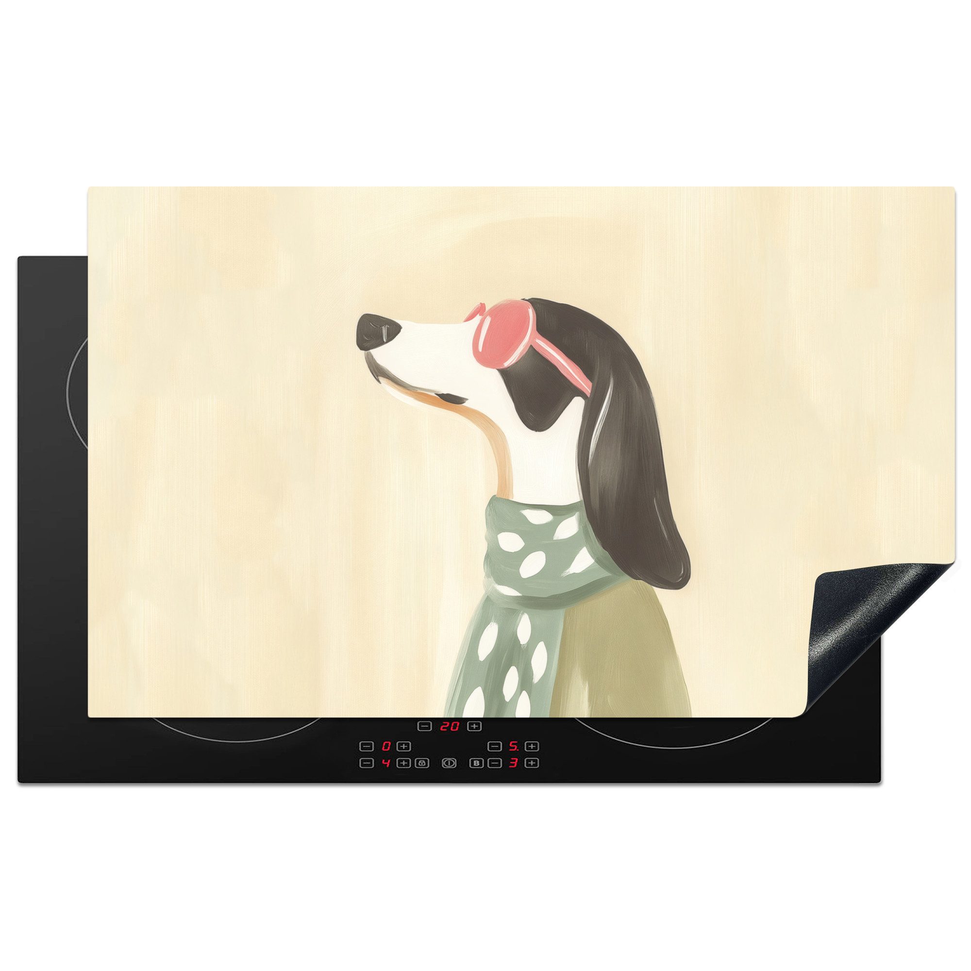 MuchoWow Herd-Abdeckplatte Hund - Sonnenbrille - Halstuch, Vinyl, (1 tlg), Herdabdeckplatten für Ceranfeld, Induktionsschutz, 80x50 cm