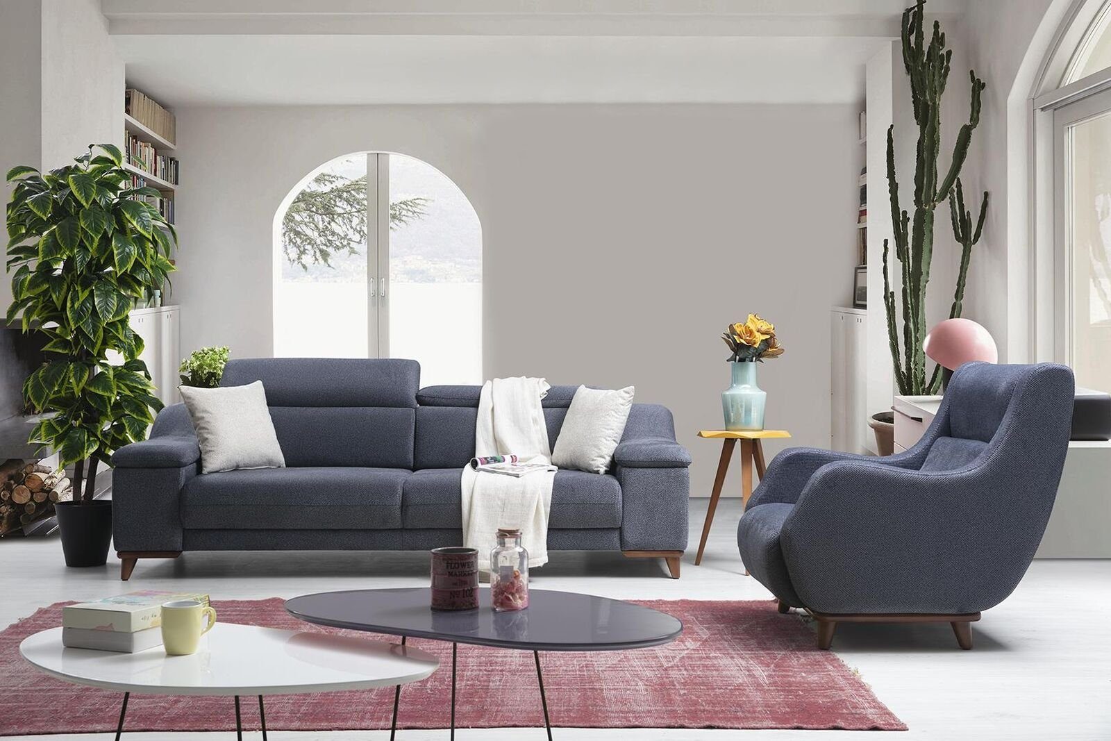 Dreisitzer Sofa 3 + Textil Set (2-St., Sessel Sessel), in Sofa Europa Modern Wohnzimmer-Set Nur JVmoebel Wohnzimmer Made Sitzer Neu Möbel,