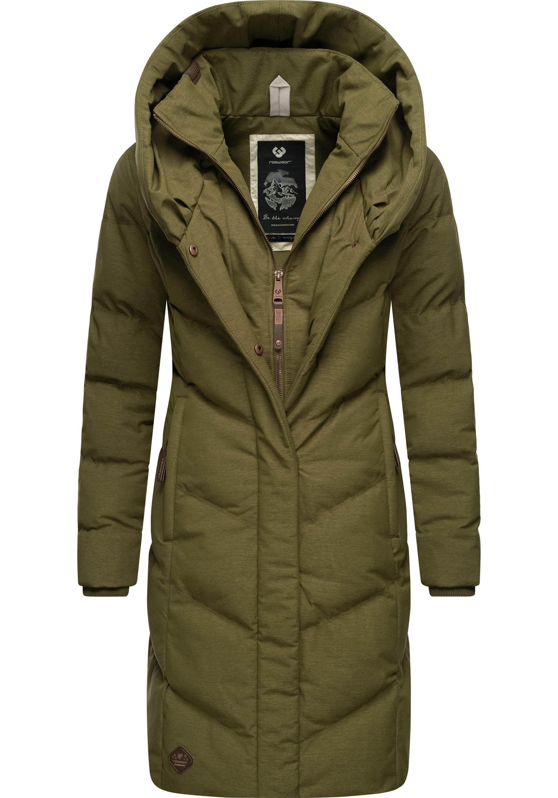 Ragwear Steppmantel Natalka Melange wasserdichter Damen Wintermantel mit gefütterter Kapuze