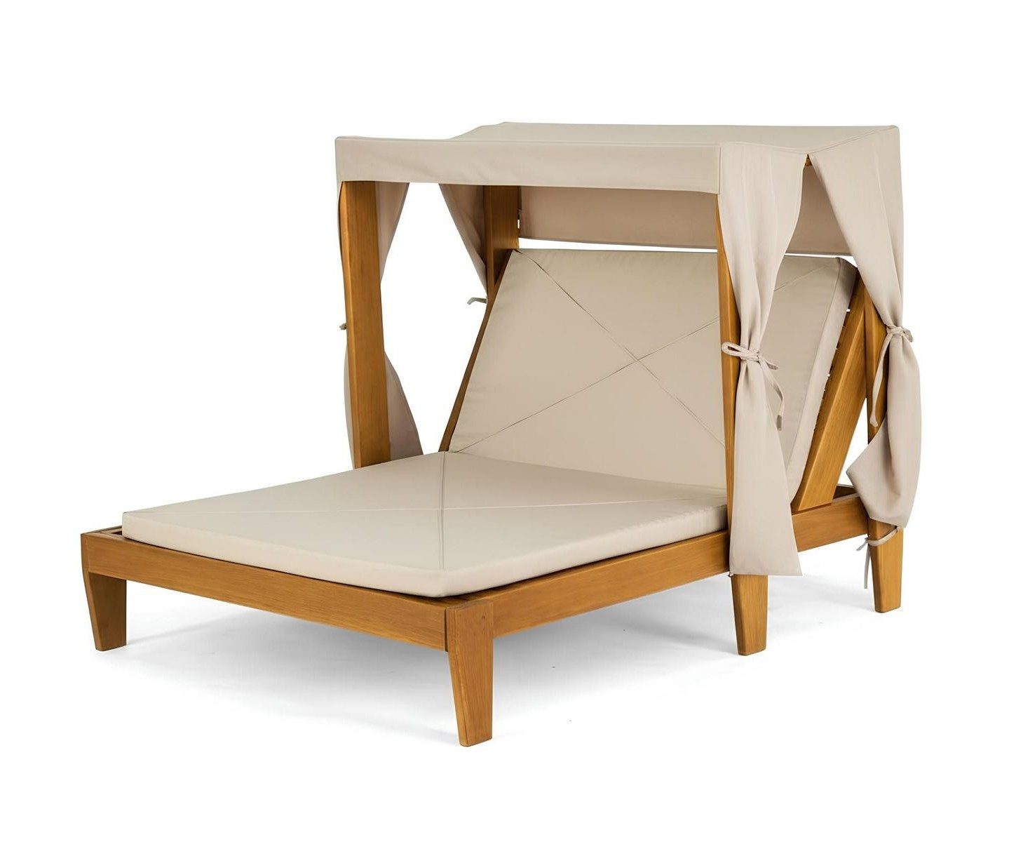 Xlmoebel Gartenliege Moderne Gartenliege aus Holz für entspannte Stunden in Weiß, 2 St., mit Kissen und Sonnendach, Made in Europa