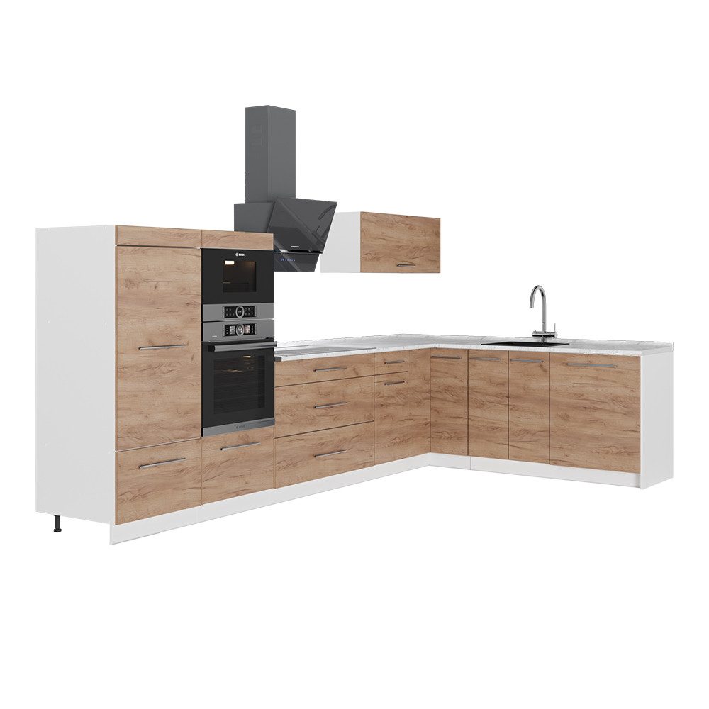 Vicco Winkelküche Fame-Line, Goldkraft Eiche, 347 x 51.6 cm ohne Arbeitsplatte