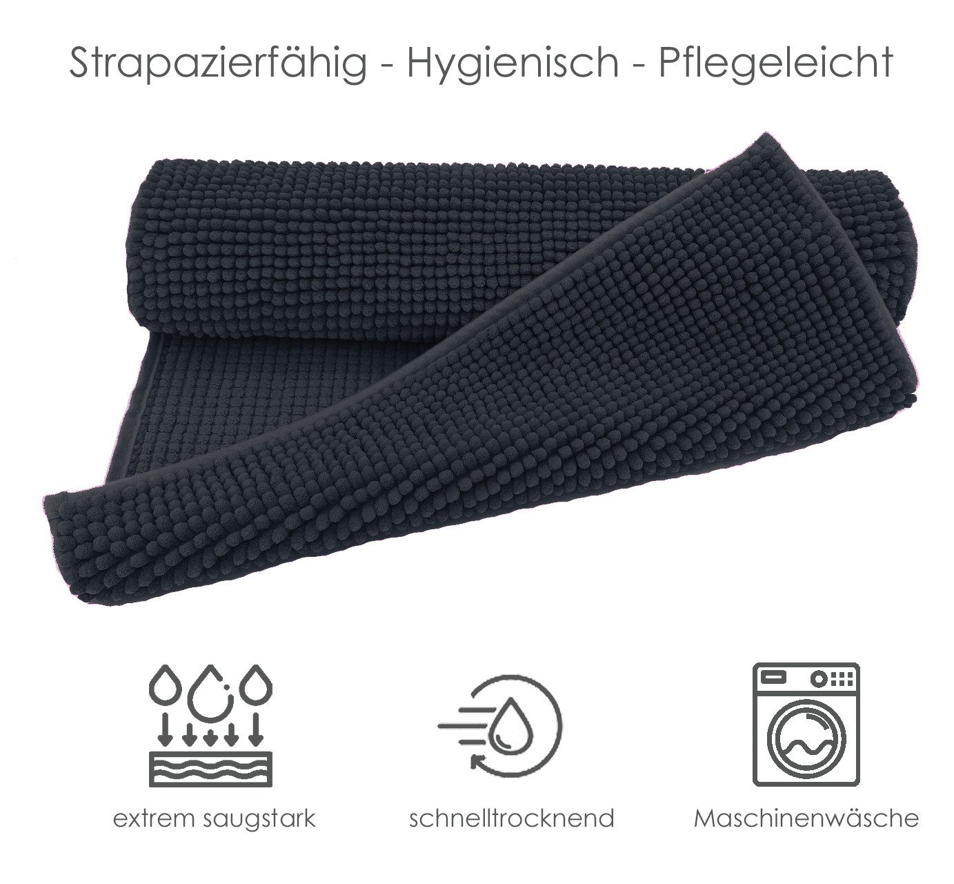 heimtexland Badematte Badvorleger Chenille Badteppich Duschvorleger, rutschhemmend beschichtet, Fußbodenheizung geeignet, fußbodenheizungsgeeignet, saugstark, schnell trocknend, strapazierfähig, rutschfest, Polyester, rechteckig, Set 45x50 / 50x80 cm, Hochflor, super weich, extrem saugfähig, Maschinenwäsche