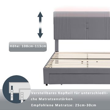 Gotagee Polsterbett LED Polsterbett Doppelbett mit USB Schublade Jugendbett Samt 160x200cm, Verstellbares Kopfteil