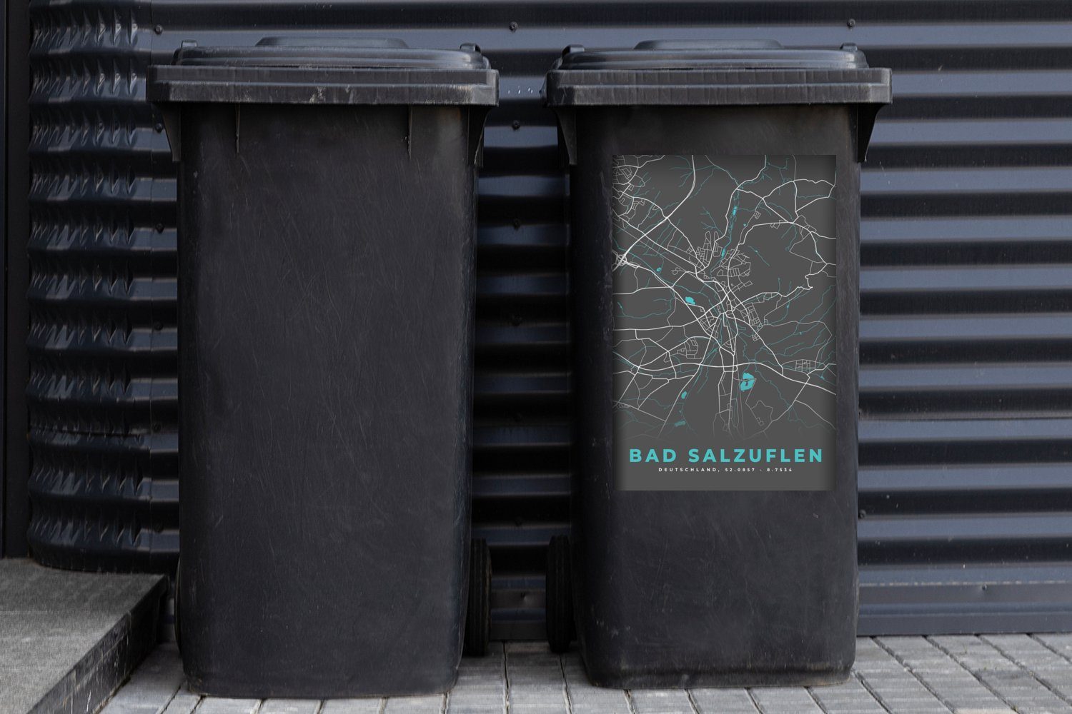 MuchoWow Wandsticker Karte - St), (1 Deutschland Bad Blau - Container, Mülleimer-aufkleber, Salzuflen Stadtplan - Abfalbehälter Sticker, - Mülltonne