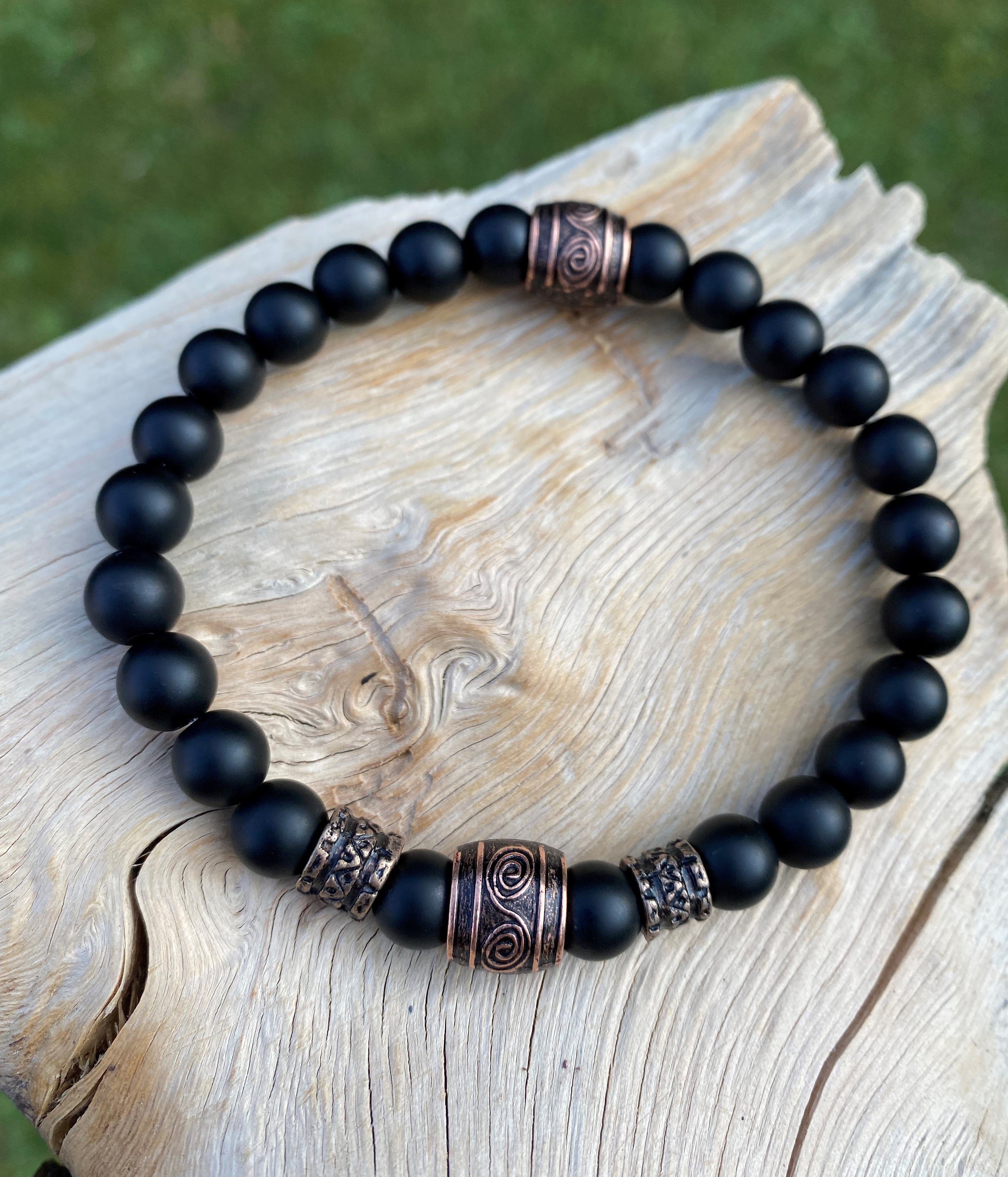 NAHLE Perlenarmband Naturstein Wikinger Onyx Armband Vintage (inklusive Schmuckbox), elastisches Band