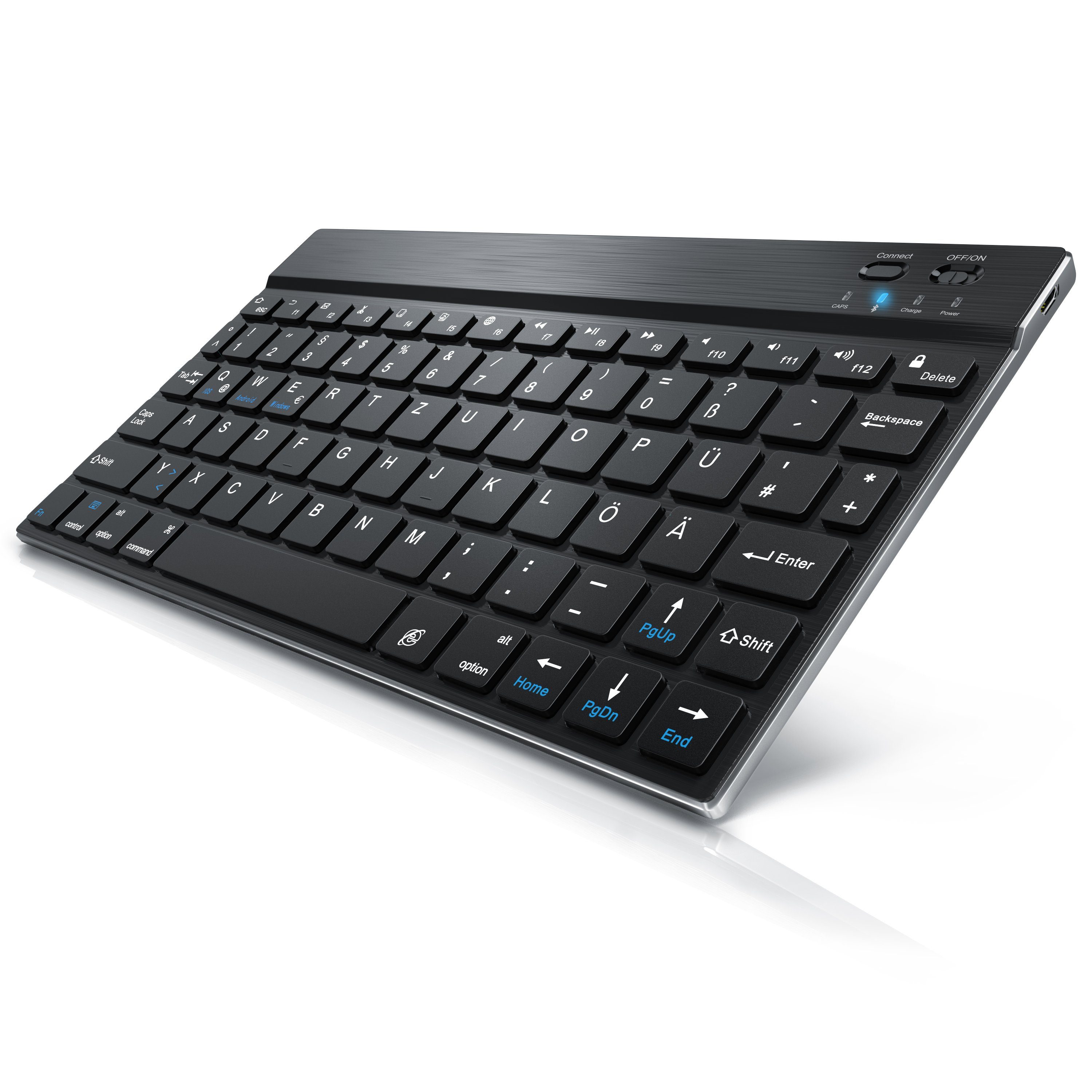 CSL Wireless-Tastatur (Ultra Slim Keyboard, Alugehäuse, BT Deutsches schwarz/silber Layout, Bluetooth, 3.0)